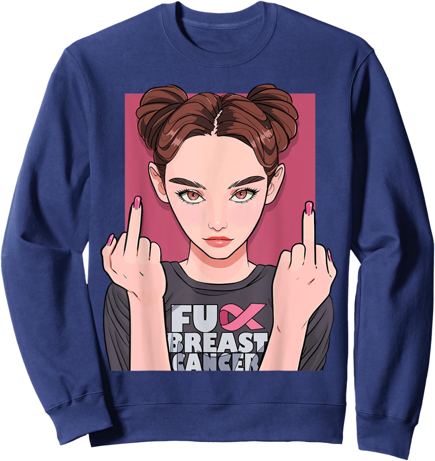Fuck Breast Cancer Pink Ribbon Awareness Month Survivor Sweatshirt - Sweatshirt | Navy