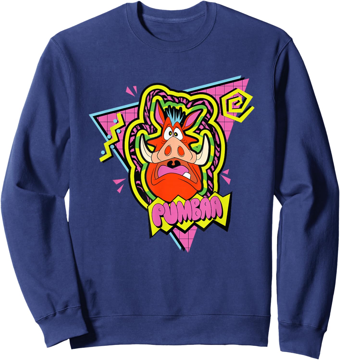 Disney The Lion King Scared Pumba 90's Retro Chest Logo Sweatshirt - Sweatshirt | Navy