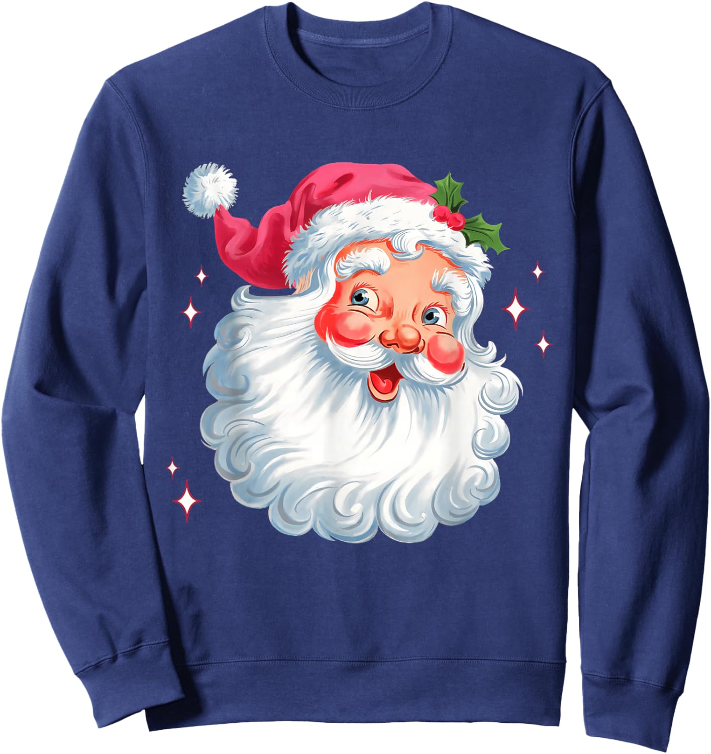 Vintage Pink Santa Christmas Santa Claus Face Xmas Women Kid Sweatshirt - Sweatshirt | Navy