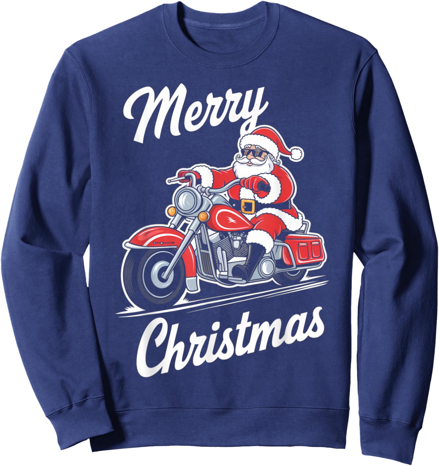 Merry Christmas Santa Riding Motorcycle Biker Lover Xmas Sweatshirt - Sweatshirt | Navy