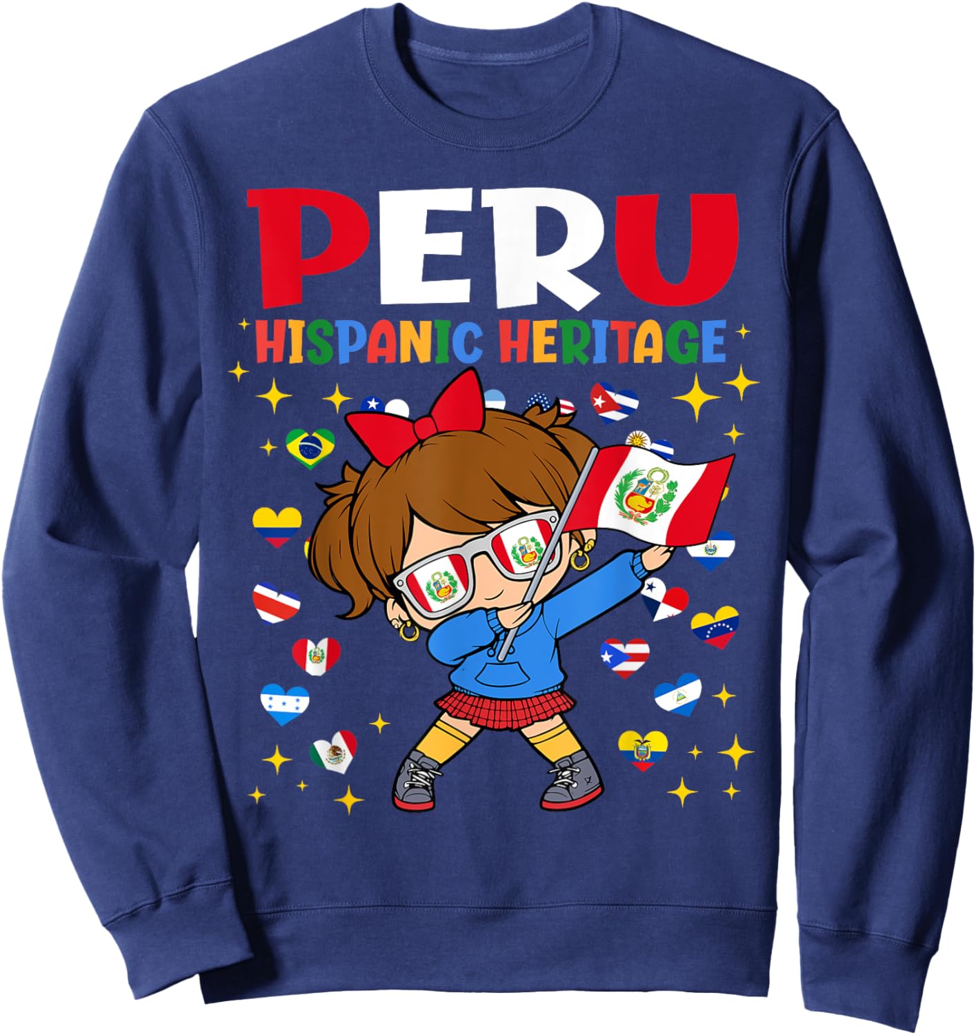 Hispanic Heritage Month Peru Flag Peruvian Girl Kids Sweatshirt - Sweatshirt | Navy