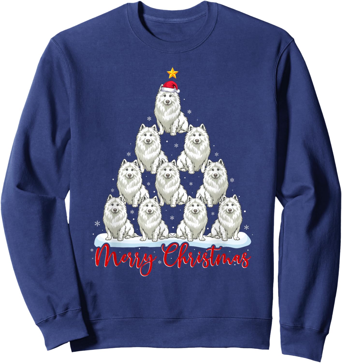 Santa Hat Ugly Xmas Funny Samoyed Dog Christmas Tree Sweatshirt - Sweatshirt | Navy