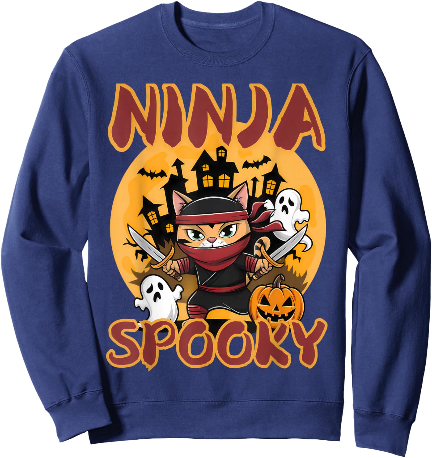 Ninja Spooky Halloween whit pumpkin Ninja Cat Sweatshirt - Sweatshirt | Navy