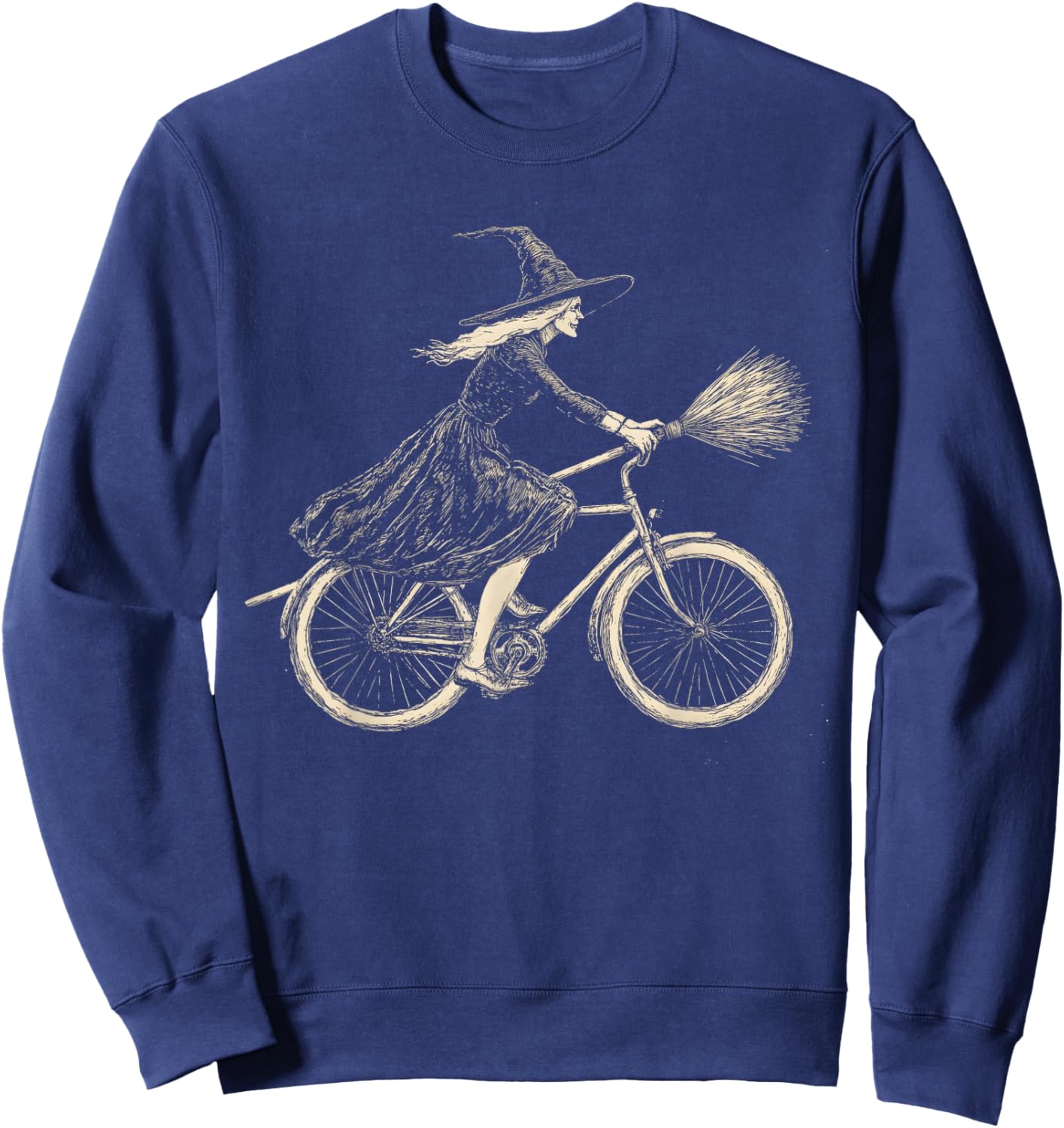 Vintage Halloween Witch on Bicycle Witches Cycling Sweatshirt - Sweatshirt | Navy