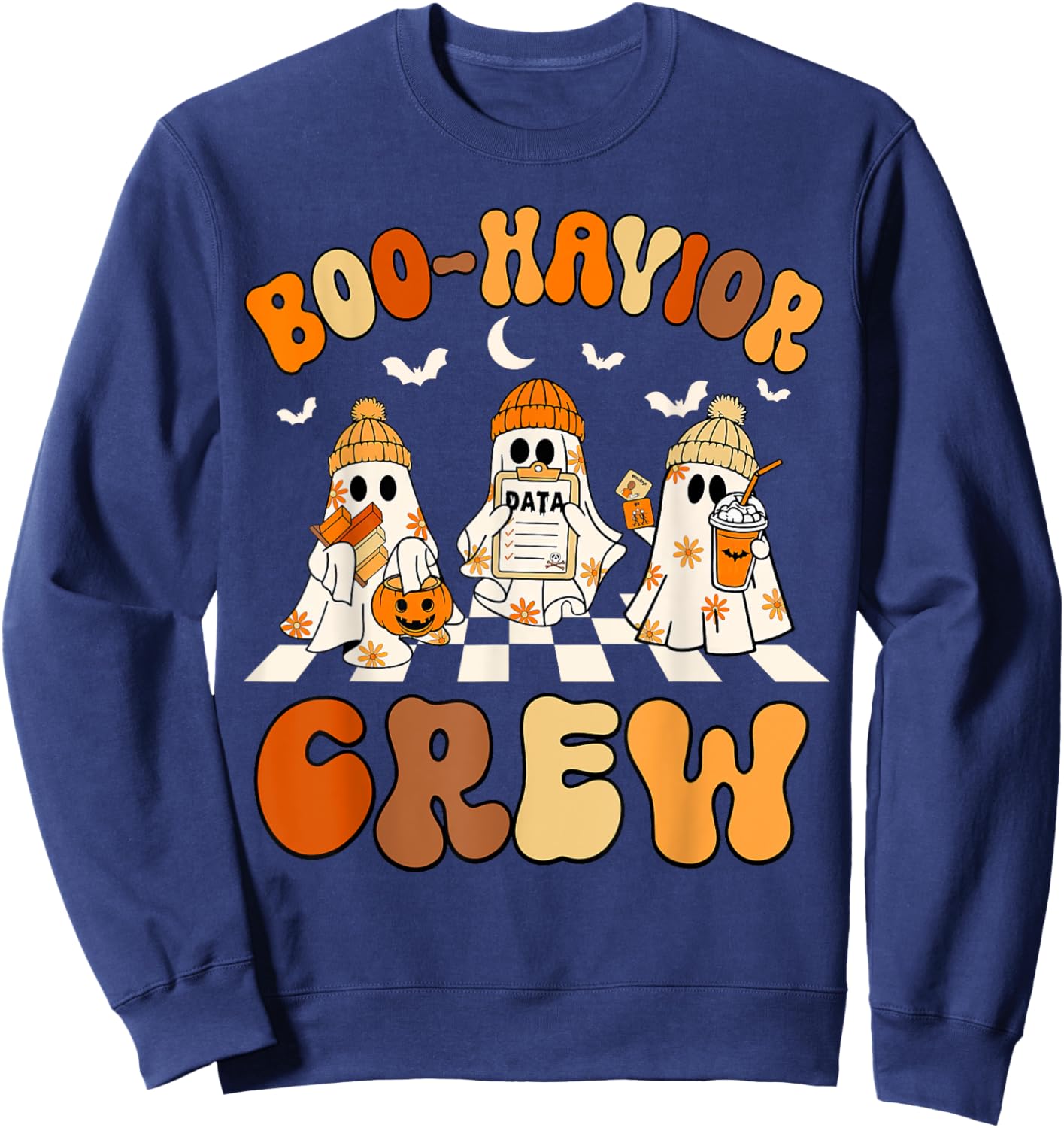 Behavior Analyst Halloween ABA Cute Ghost Boo-havior Crew Sweatshirt - Sweatshirt | Navy