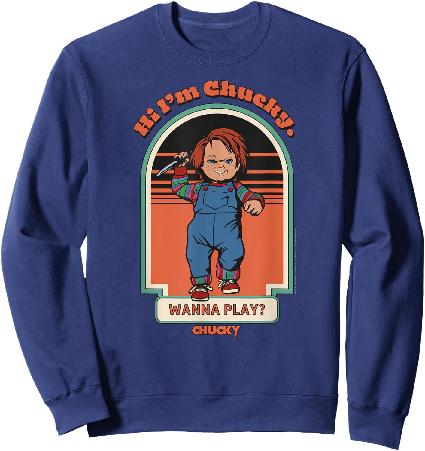 Chucky Hi I'm Chucky Wanna Play Vintage Sweatshirt - Sweatshirt | Navy