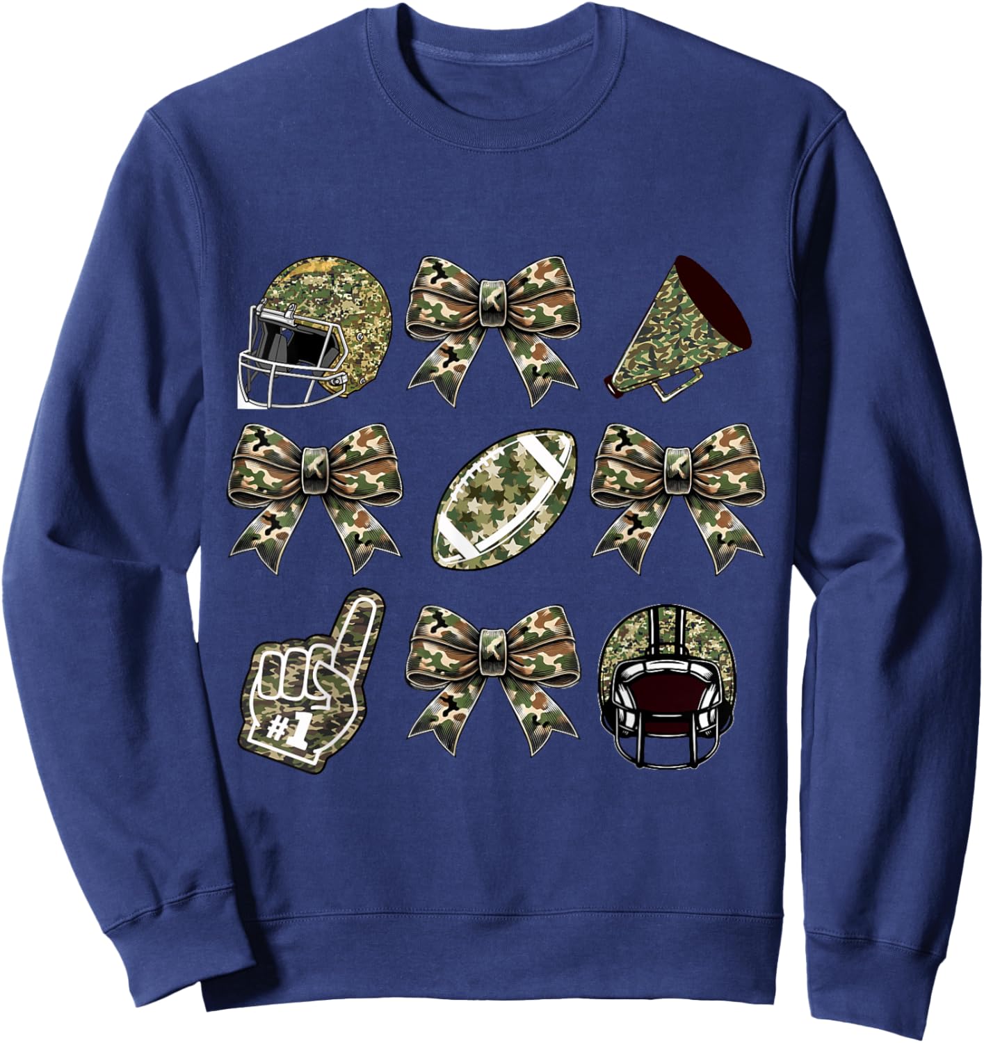 Camo Football Coquette Bow Football Mom Game Day Girls Women Sweatshirt - Sweatshirt | Navy