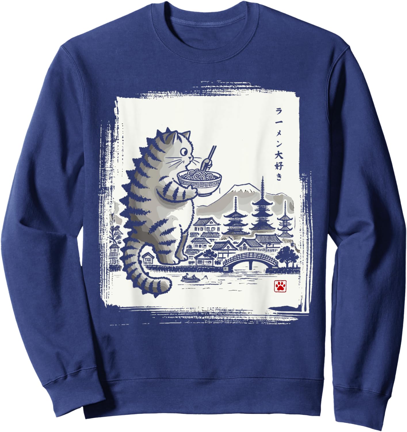 Kawaii Cat Ramen Catzilla Japanese Men Women Kids Funny Cat Sweatshirt - Sweatshirt | Navy