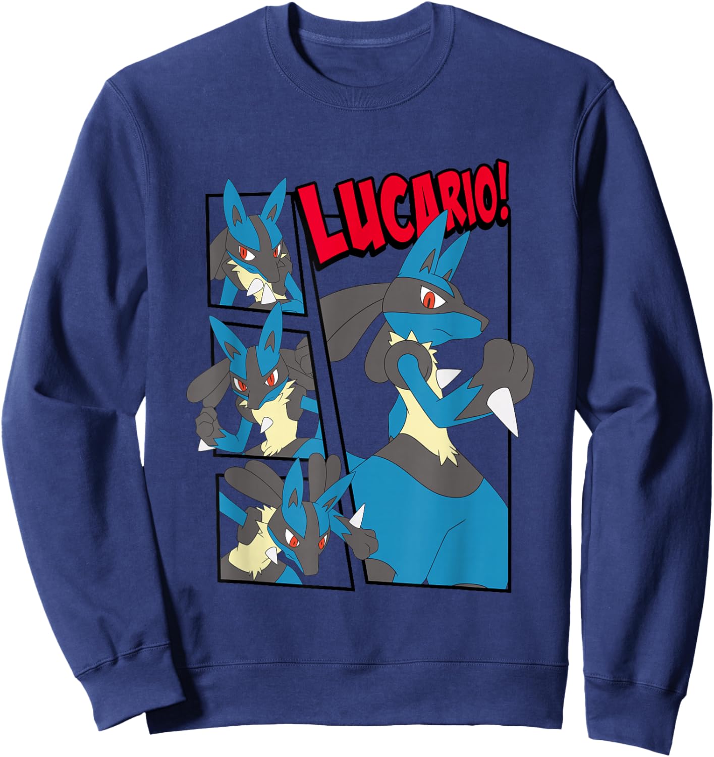 Pokémon Epic Lucario! Poses Collage Retro Big Chest Poster Sweatshirt - Sweatshirt | Navy