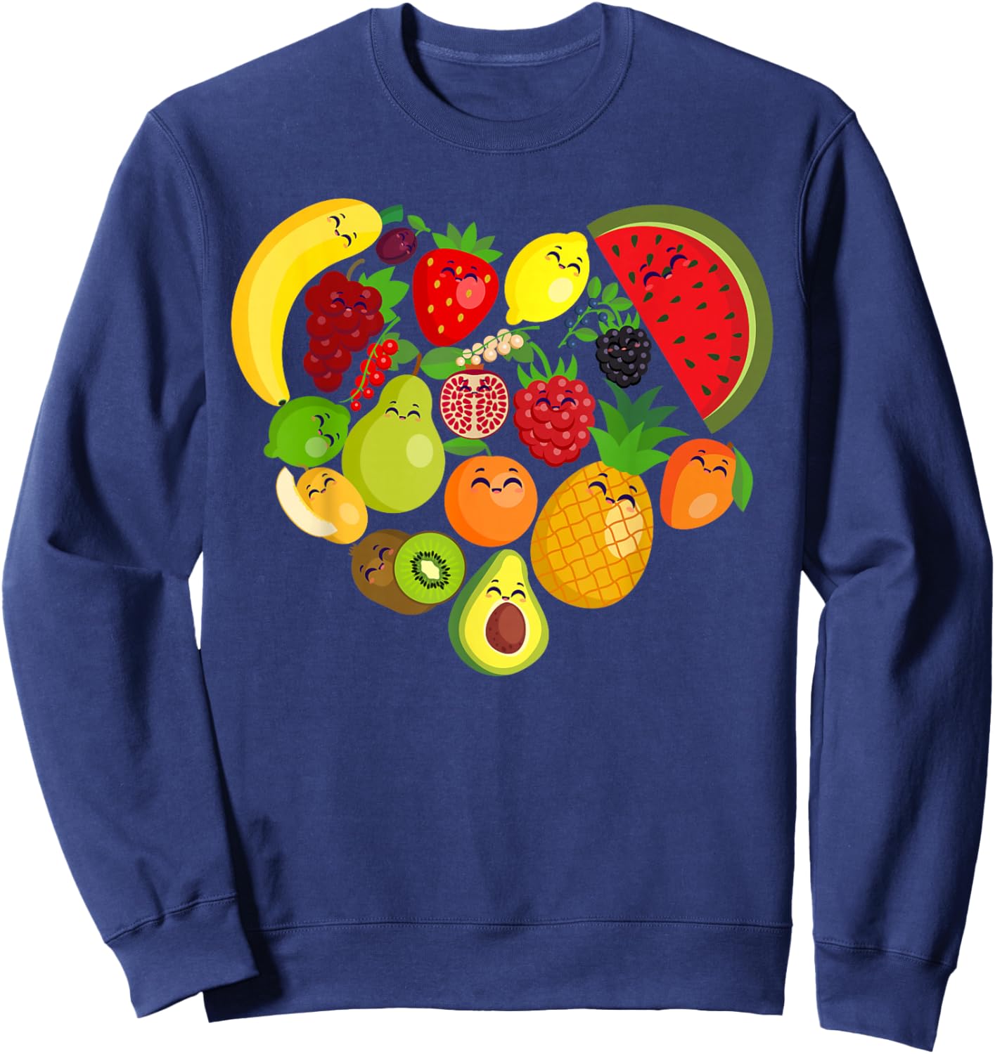 Funny Fruits Collage Cute heart Fruit and Vegetables Sweatshirt - Sweatshirt | Navy