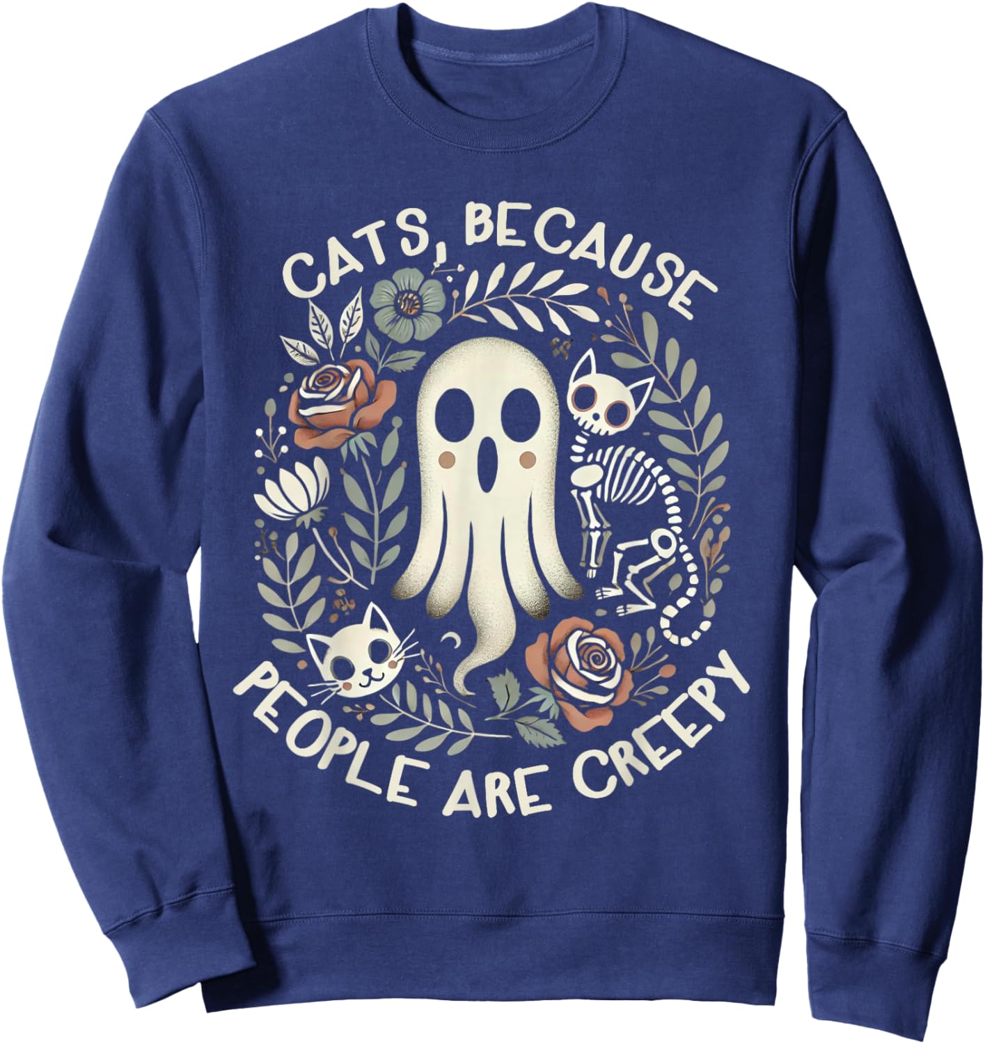 Retro Cats Because People Are Creepy Shirt Halloween Sweatshirt - Sweatshirt | Navy