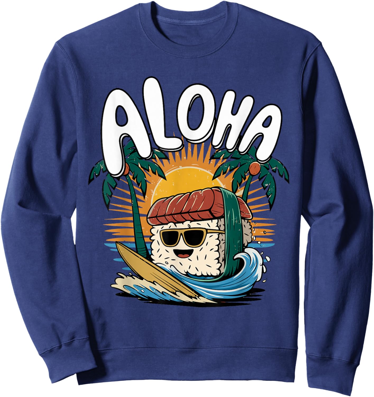 Musubi Surfer Surfing Hawaiian Food Hawaii Kawaii Musubi Sweatshirt - Sweatshirt | Navy