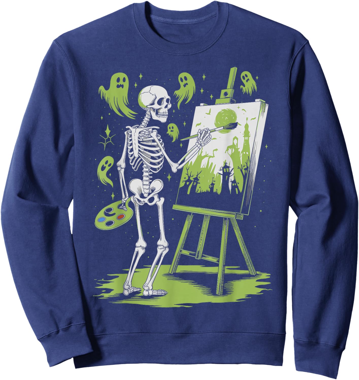 Skeleton Art Painting Lovers Spooky Halloween Artist Drawing Sweatshirt - Sweatshirt | Navy