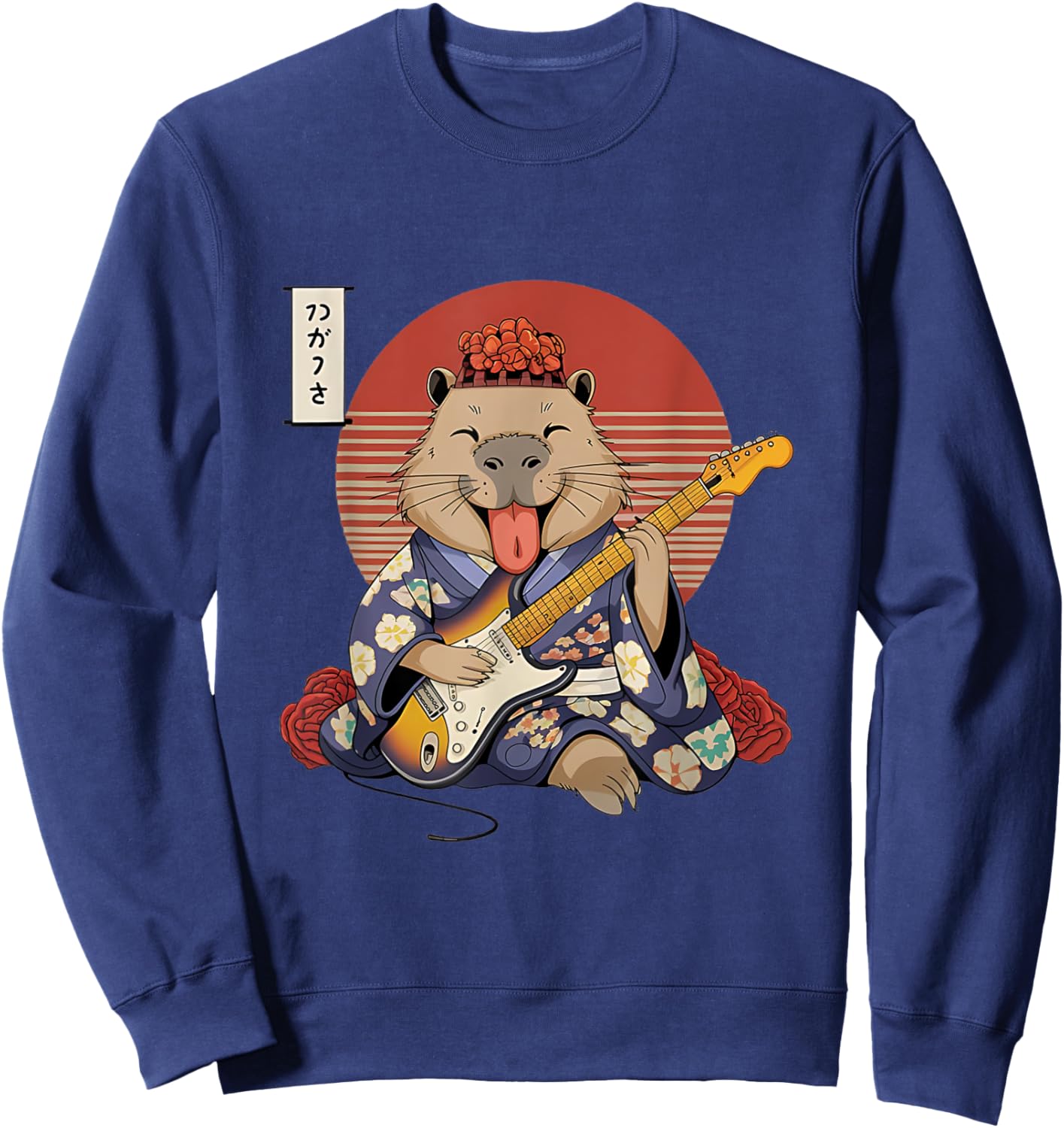 Japanese Samurai Capybara Guitar Kawaii Kimono Manga Sweatshirt - Sweatshirt | Navy