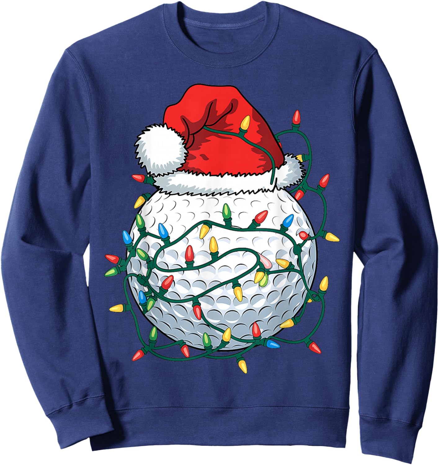 Golf Ball Santa Hat Men Christmas Golfing Xmas Lights Sweatshirt - Sweatshirt | Navy