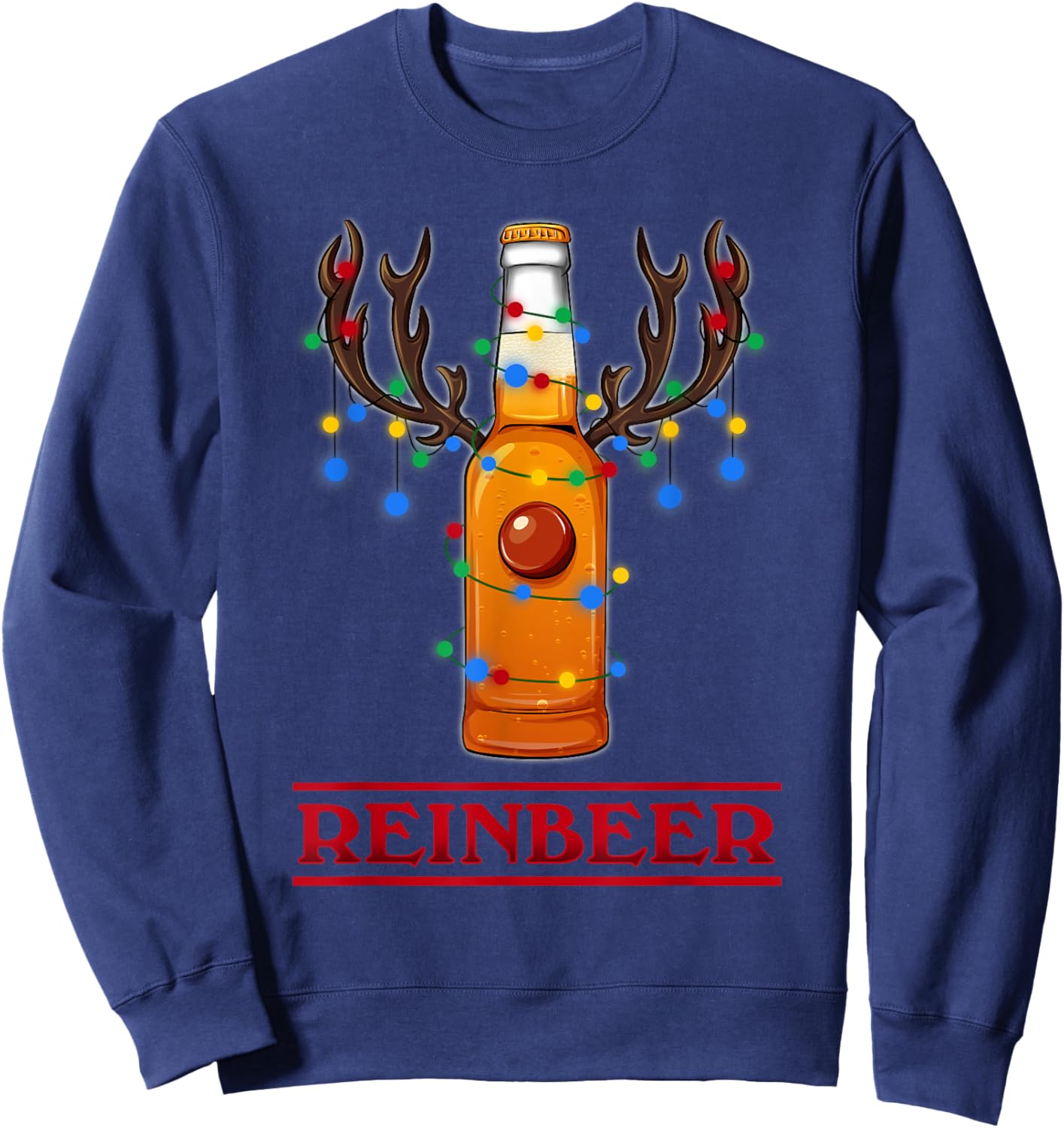 Reindeer Beer Christmas Lights Gifts Beer Lover Christmas Sweatshirt - Sweatshirt | Navy