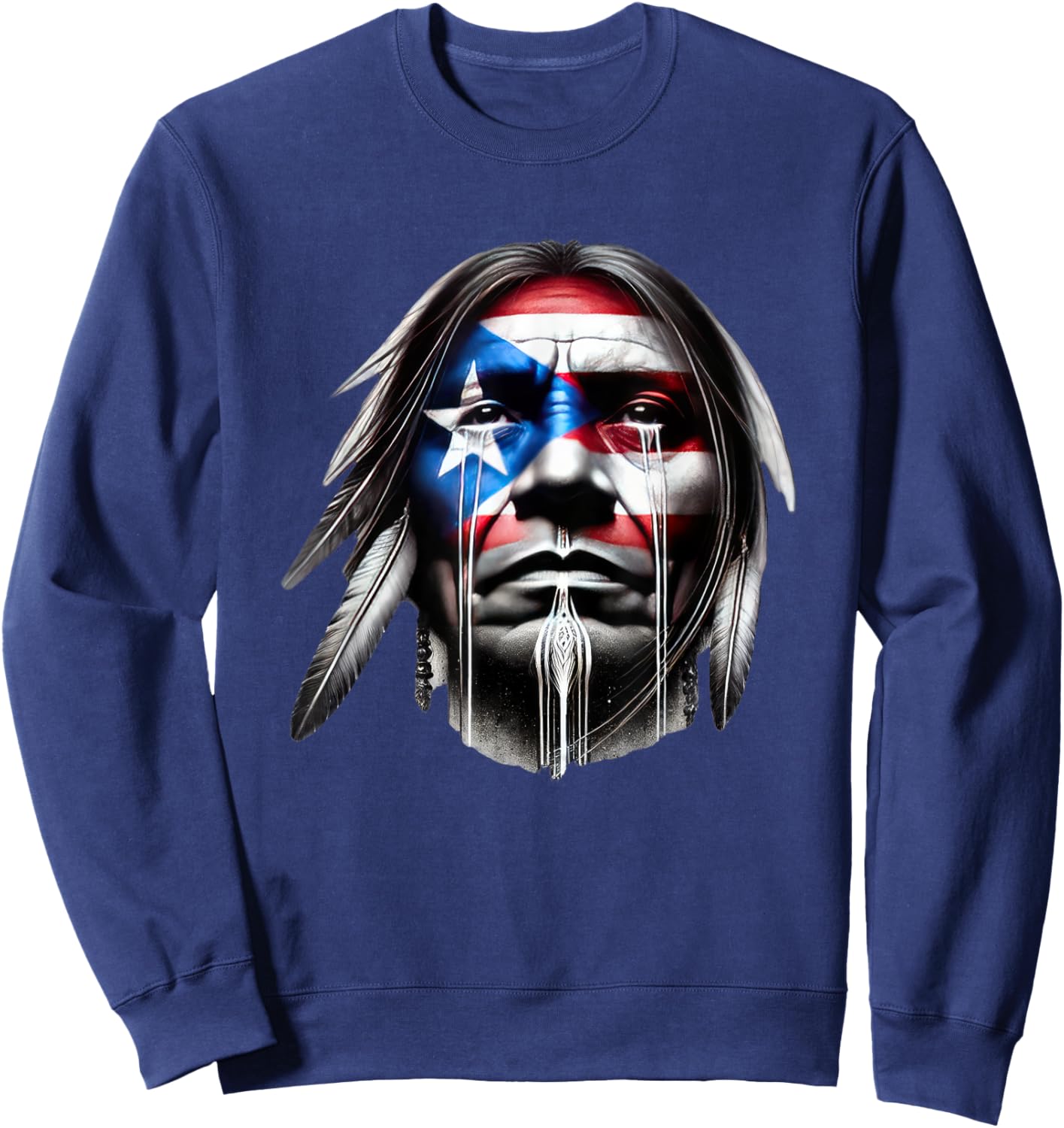 Taino Tears Protest Puerto Rican Flag Crying Native American Sweatshirt - Sweatshirt | Navy