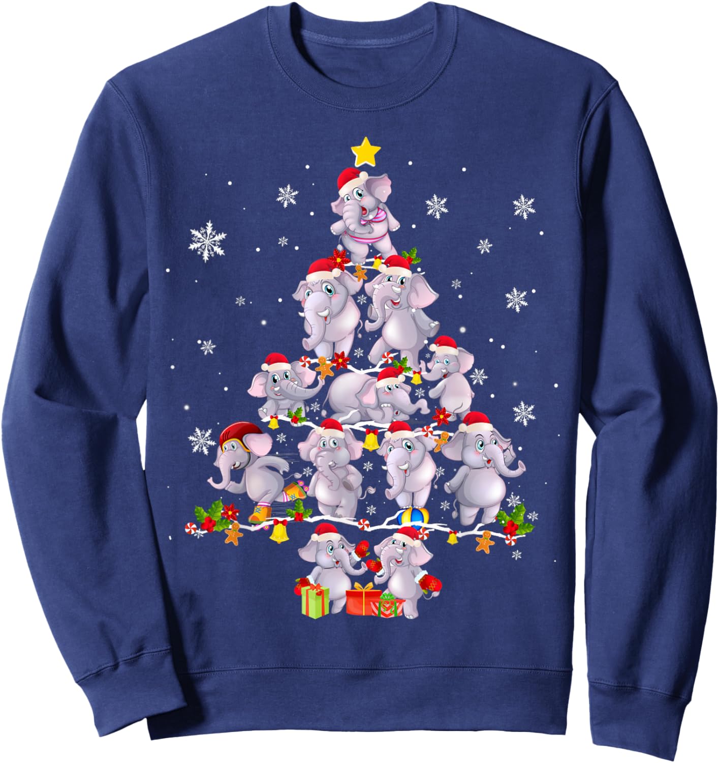 Elephant Santa Snow Tree Merry Christmas Elephant Lover Sweatshirt - Sweatshirt | Navy