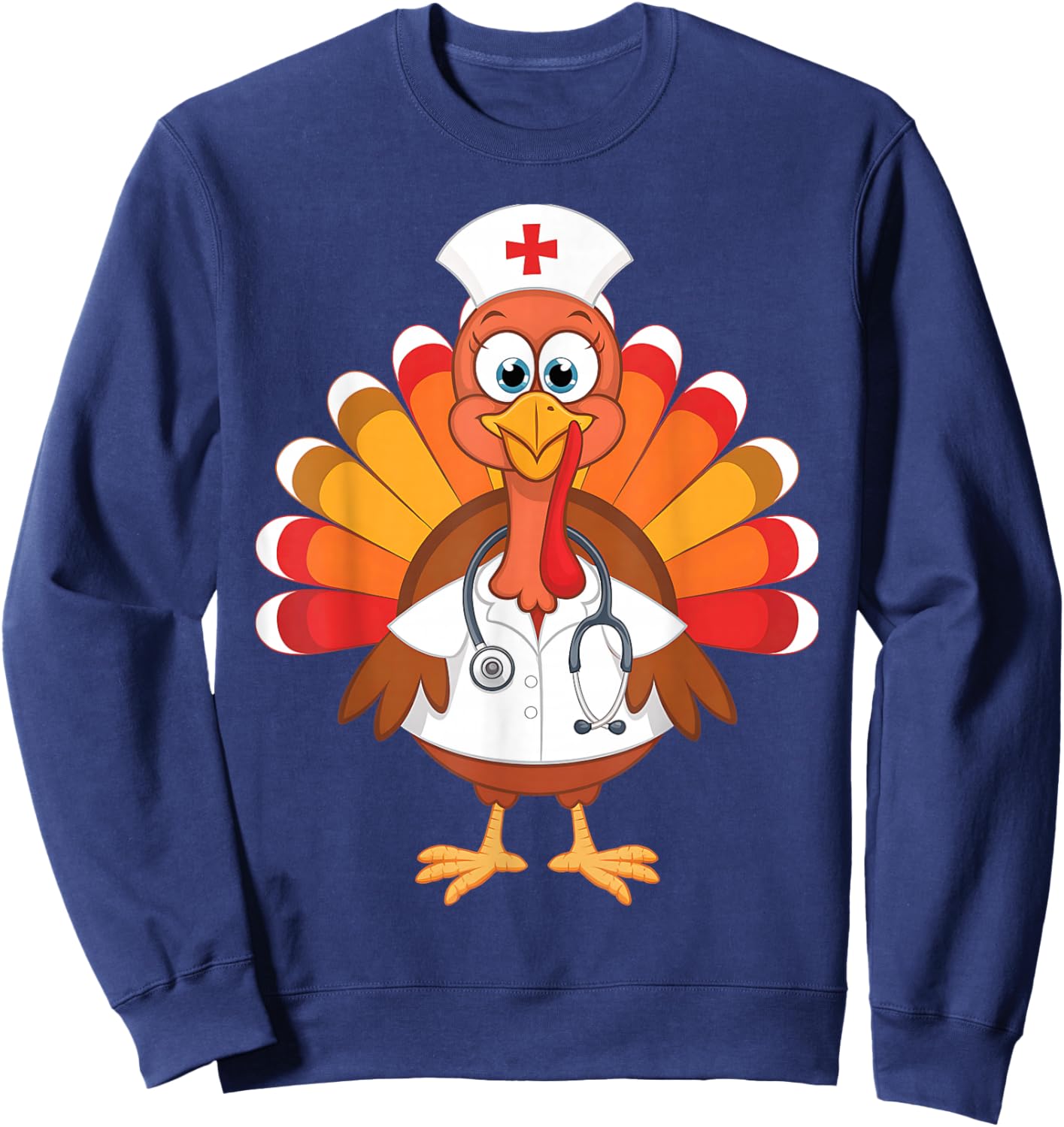 Thanksgiving Scrub Tops Women Turkey Nurse Holiday Nursing Sweatshirt - Sweatshirt | Navy