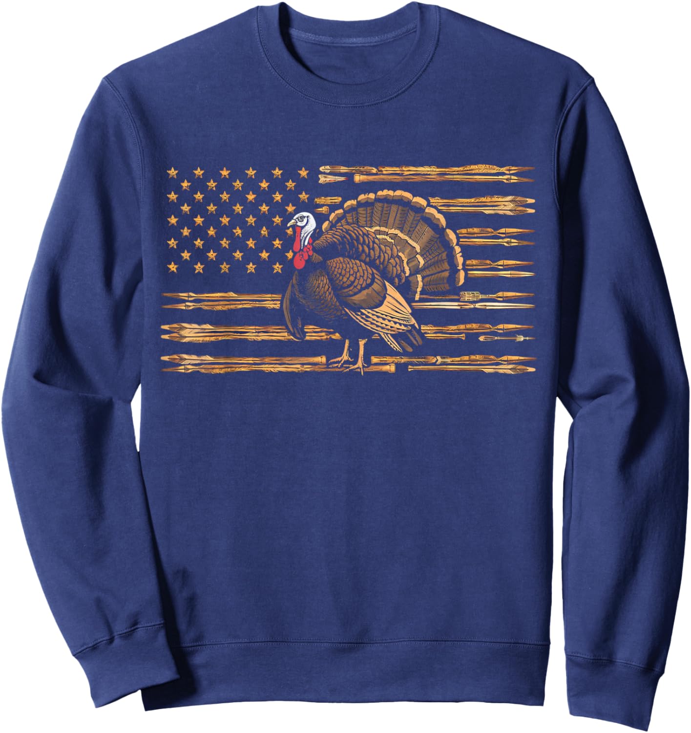 Turkey Hunting Graphic American Flag Tree Camouflage Sweatshirt - Sweatshirt | Navy