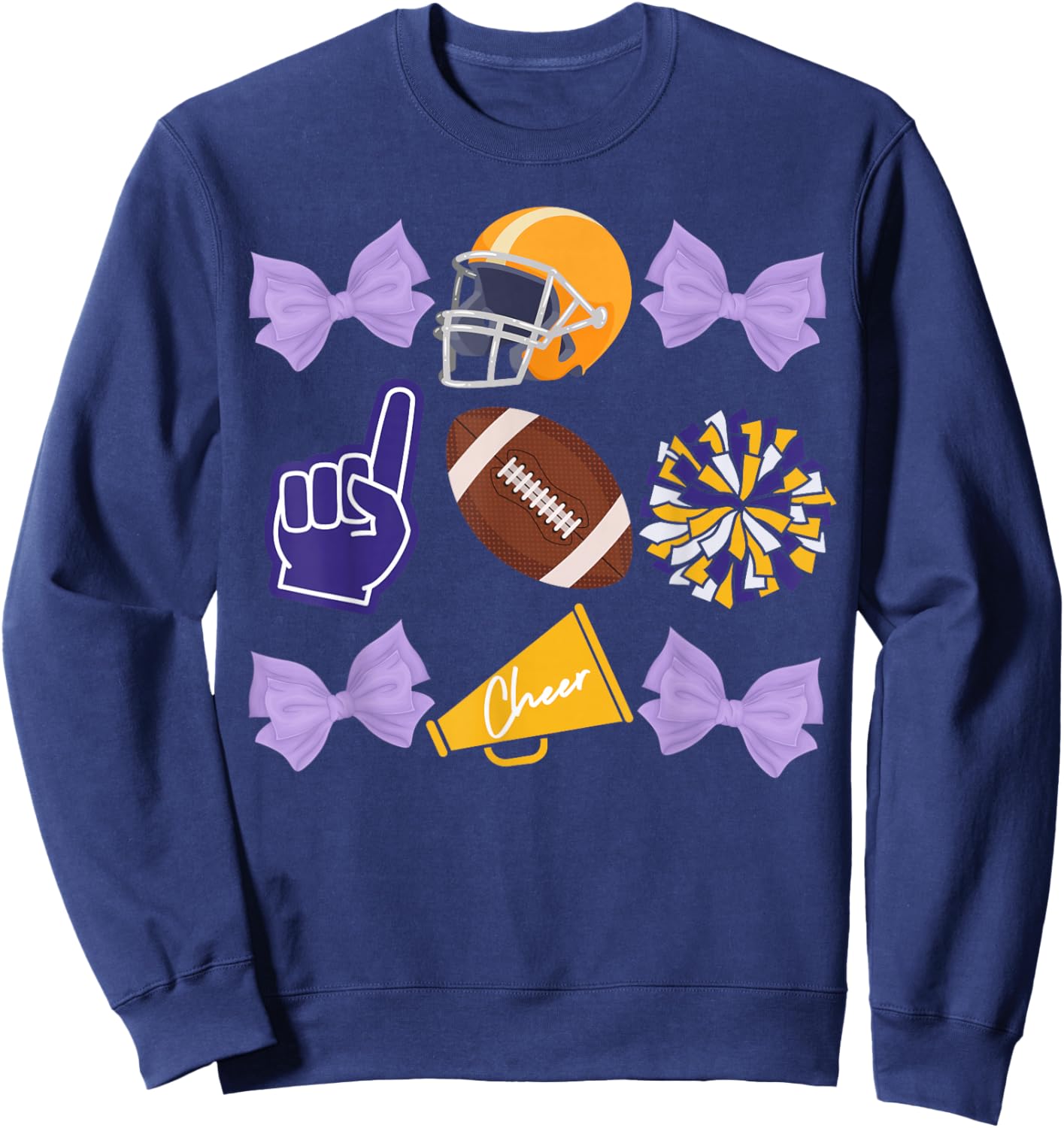 Coquette Bow Football Purple Gold Game Cheer Mom Touchdown Sweatshirt - Sweatshirt | Navy