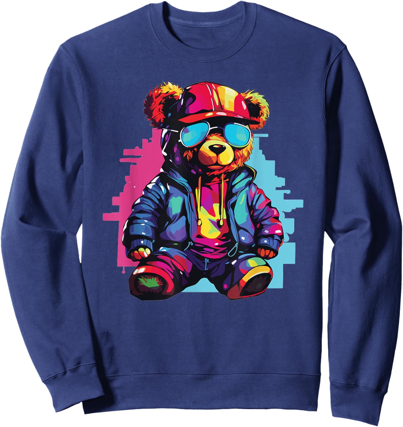 Colorful Teddy Bear With Sunglasses I Kids Teddy Sweatshirt - Sweatshirt | Navy