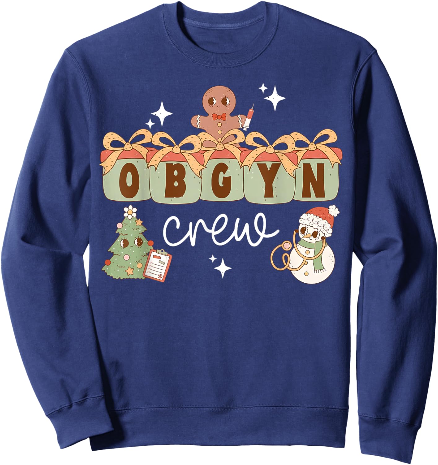 OBGYN Nurse Labor And Delivery Nurse Christmas : Retro OBGYN Crew Obstetrics Team Nursing Team Xmas - Black, Small, -Adults, Short Sleeve Sweatshirt - Sweatshirt | Navy