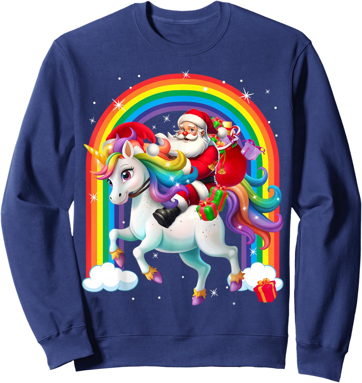 Merry Christmas 2025 Santa Riding Unicorn Xmas Girls Women Sweatshirt - Sweatshirt | Navy
