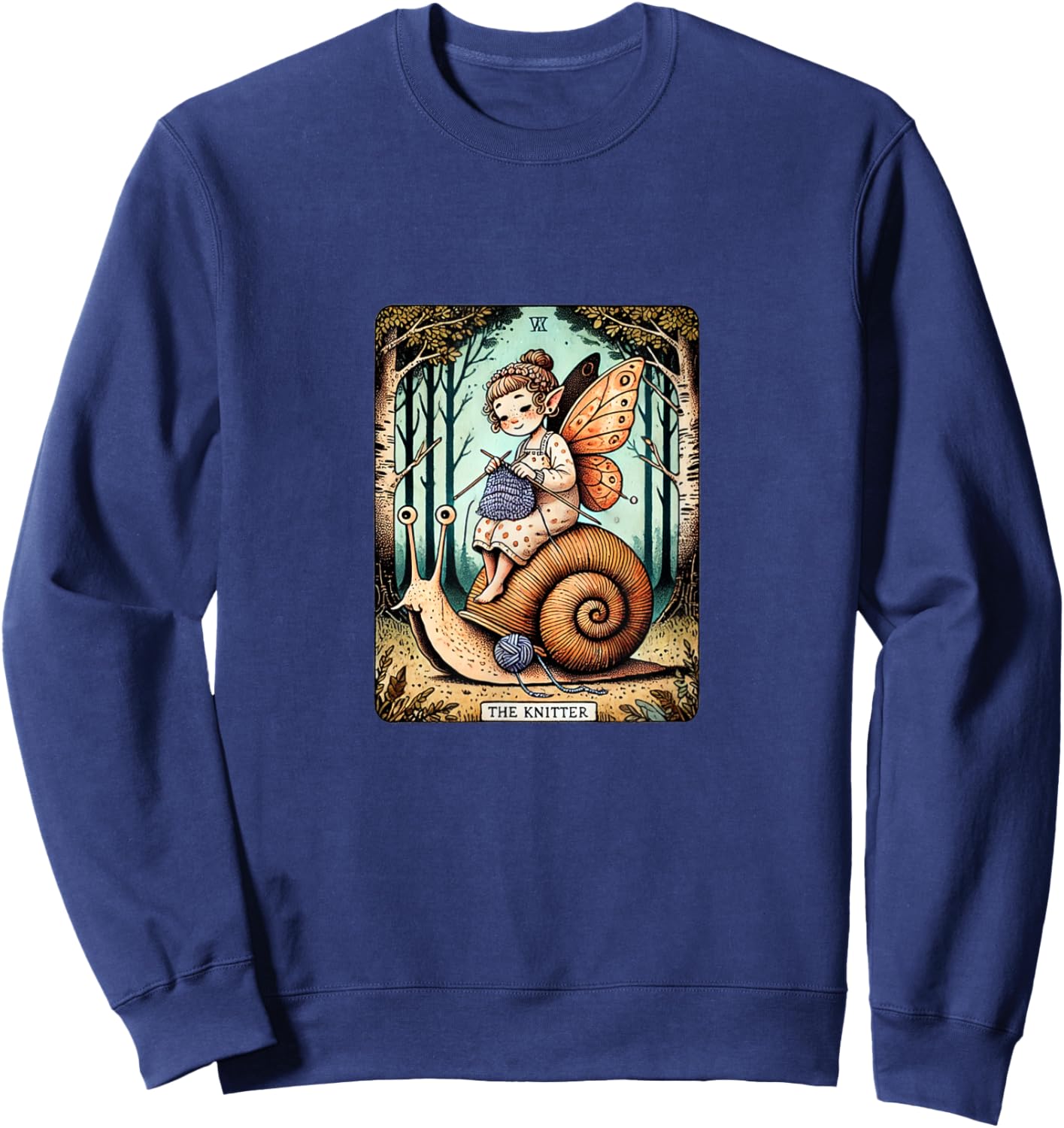 Fairy The Knitter Tarot Card Snail Illustration Knitting Sweatshirt - Sweatshirt | Navy