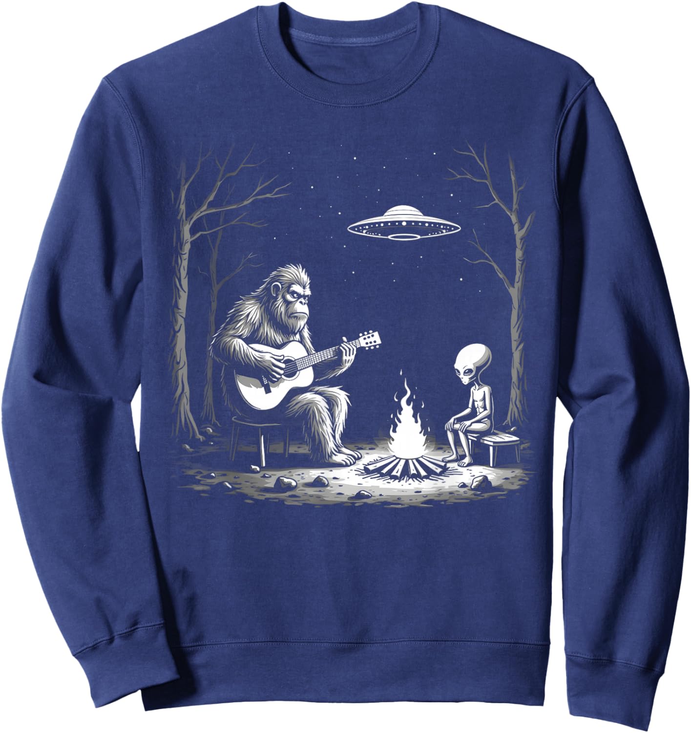 Bigfoot Guitar Campfire Alien Ufo Camping Sasquatch Sweatshirt - Sweatshirt | Navy