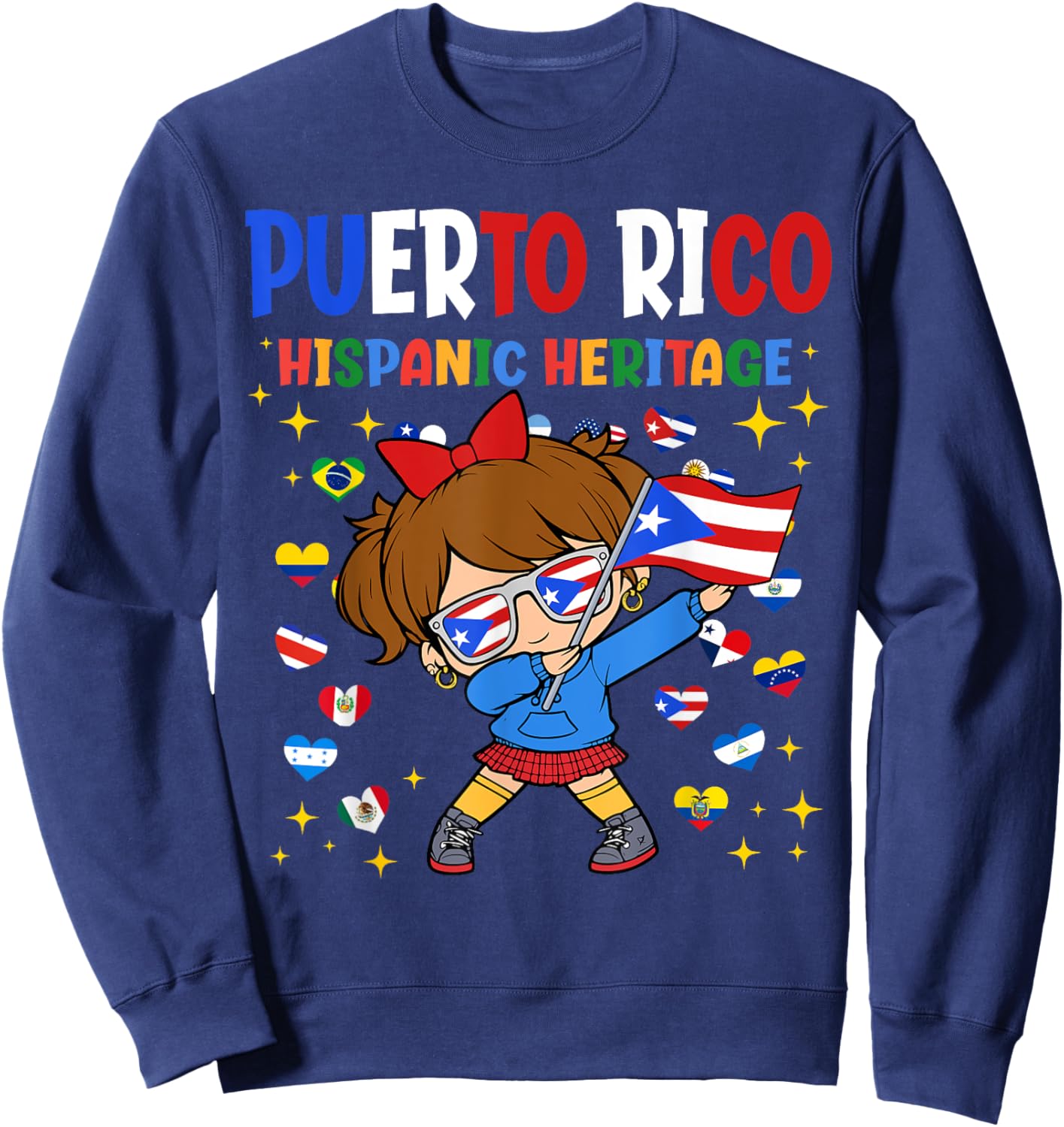 Hispanic Heritage Month Puerto Rico Flag Girl Kids Sweatshirt - Sweatshirt | Navy
