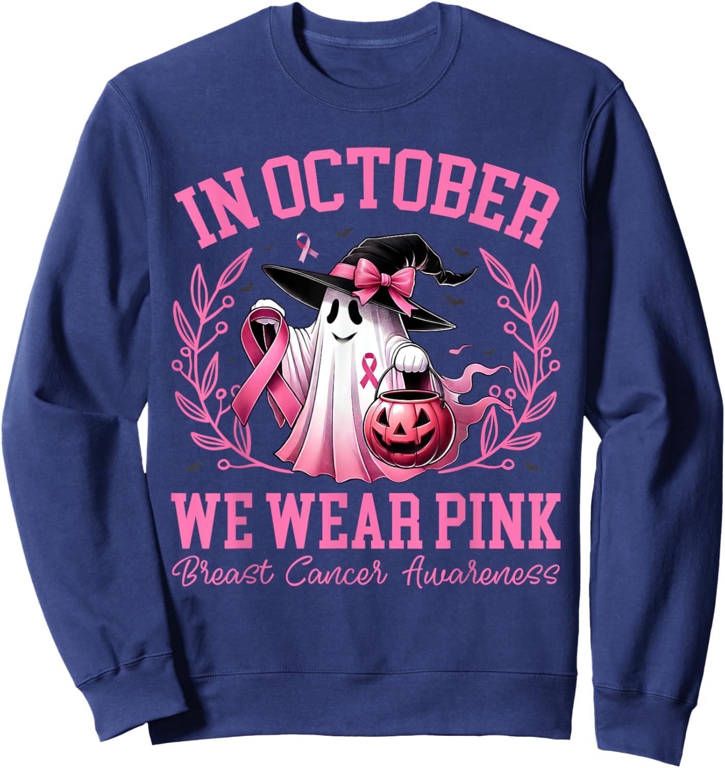 Breast Cancer Shirts Women Halloween In October We Wear Pink Sweatshirt - Sweatshirt | Navy