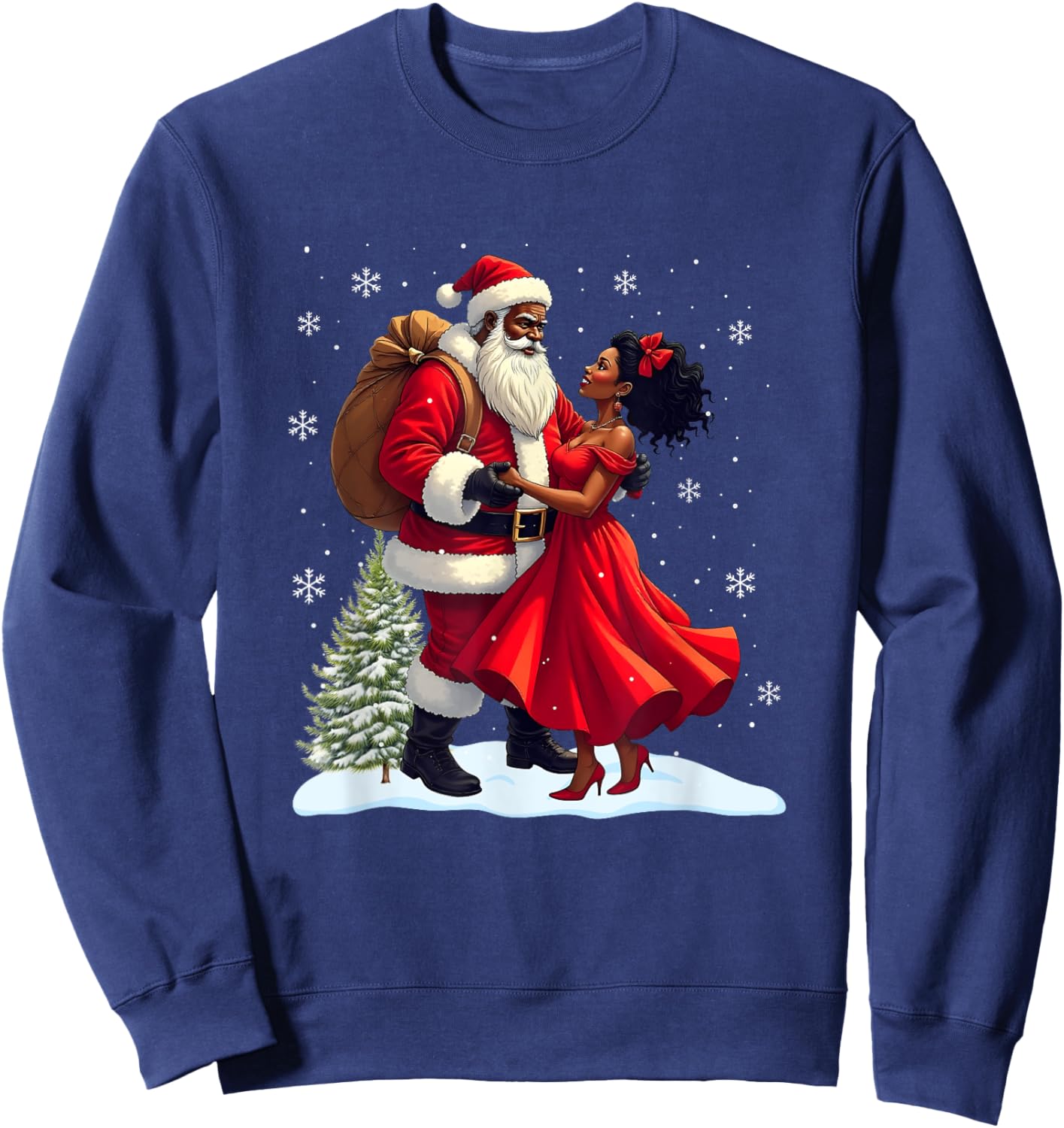 Santa Claus Couple Dancing African American Christmas Sweatshirt - Sweatshirt | Navy