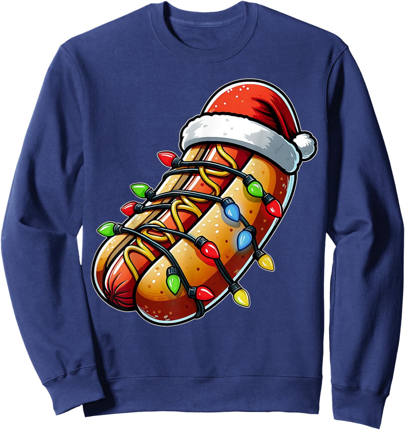 Hot Dog Christmas Hat Xmas Sweatshirt - Sweatshirt | Navy