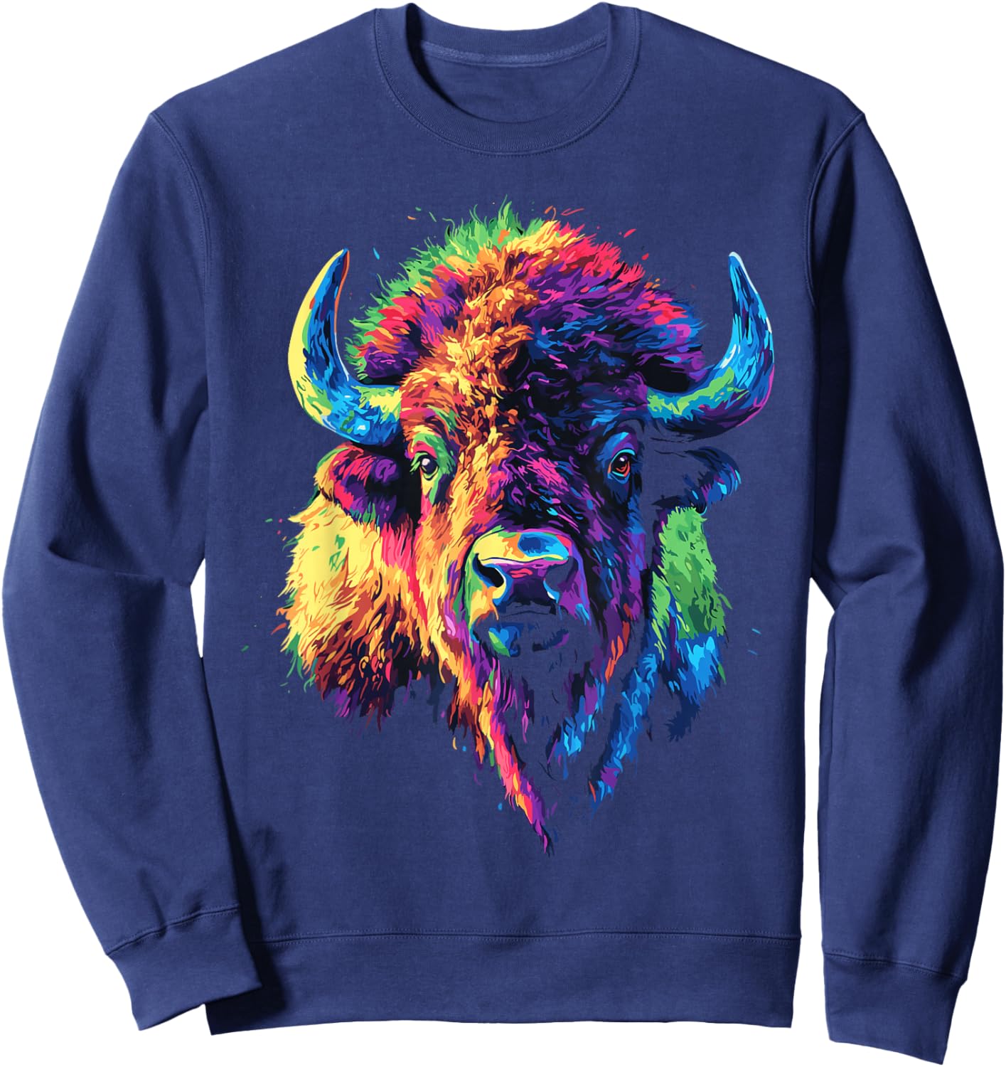 American Bison Lover Colorful Pop Art American Buffalo Bison Sweatshirt - Sweatshirt | Navy