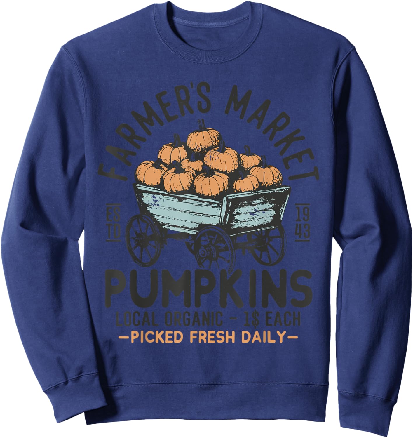 Vintage Farmer's Market Pumpkins Retro Thanksgiving Sweatshirt - Sweatshirt | Navy