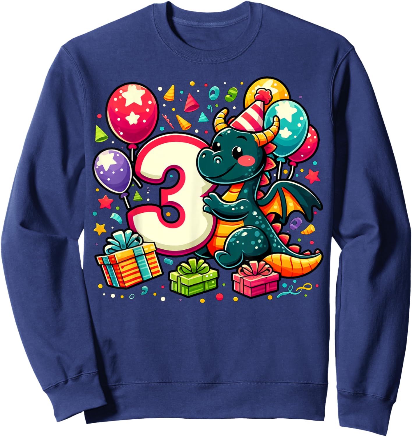 Dragon 3rd birthday boy girl 3 years old third three Dragon Sweatshirt - Sweatshirt | Navy
