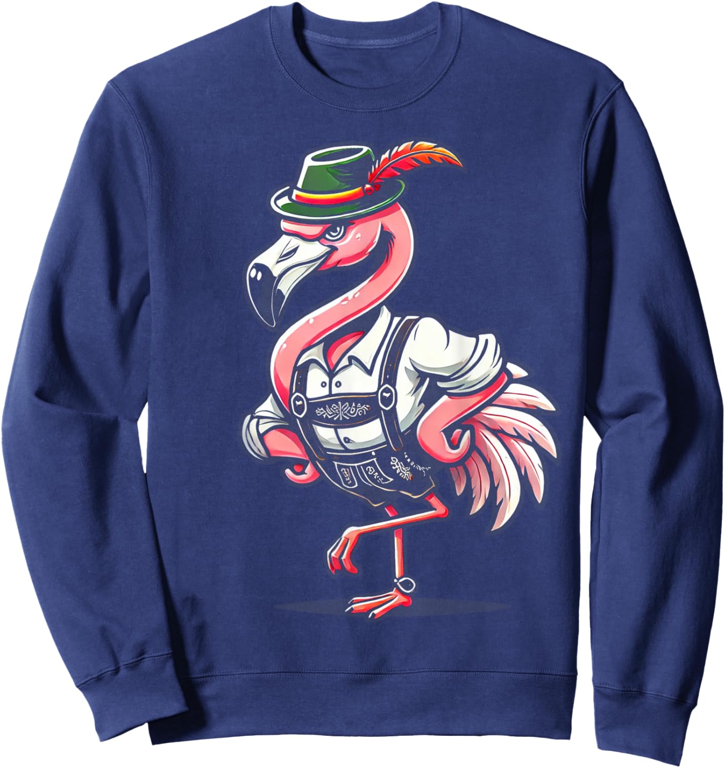 Oktoberfest Flamingo Funny German Bavarian Lederhosen Sweatshirt - Sweatshirt | Navy