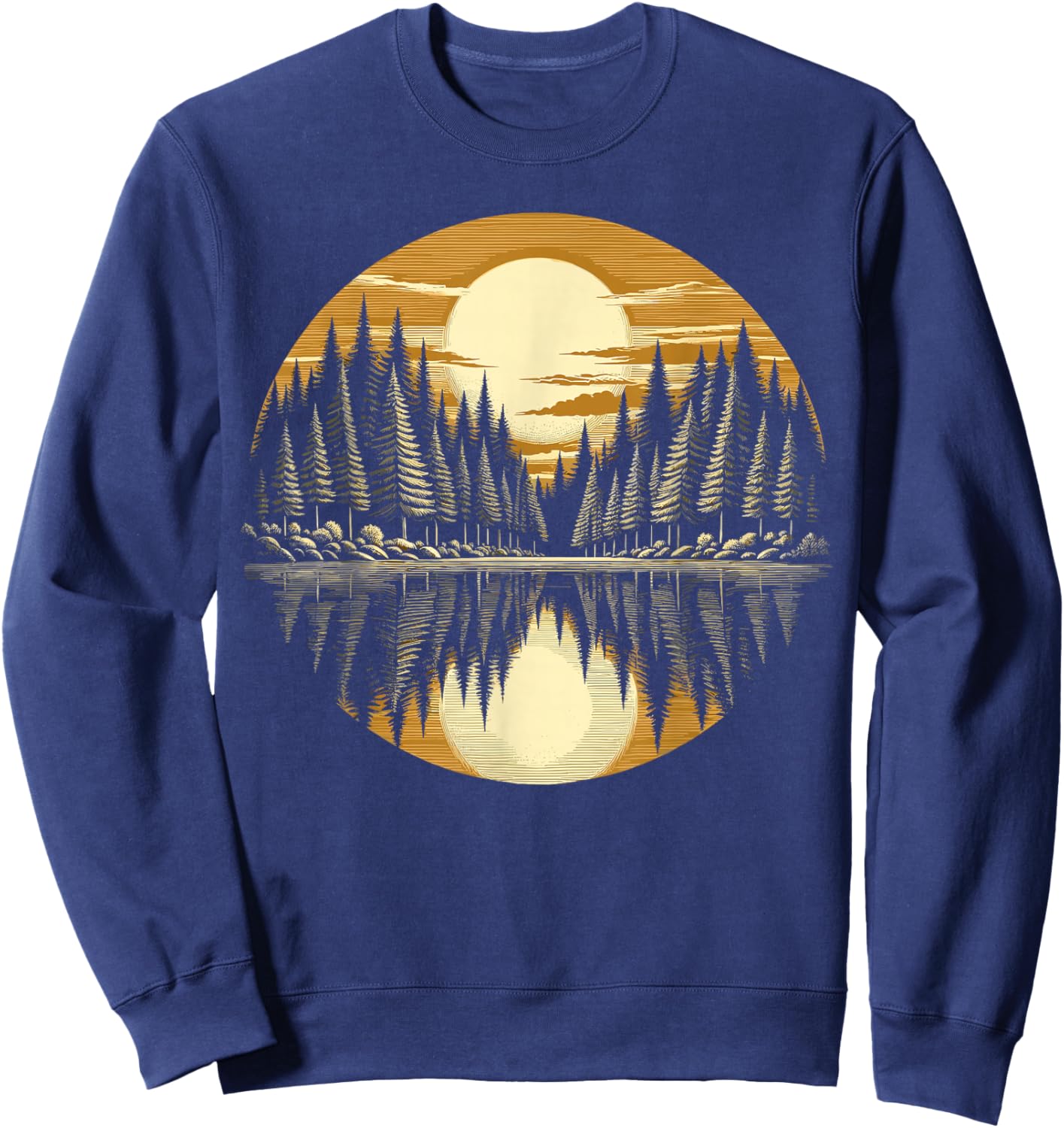 Nature Reflection Retro Forest Trees Outdoor Wildlife Sweatshirt - Sweatshirt | Navy