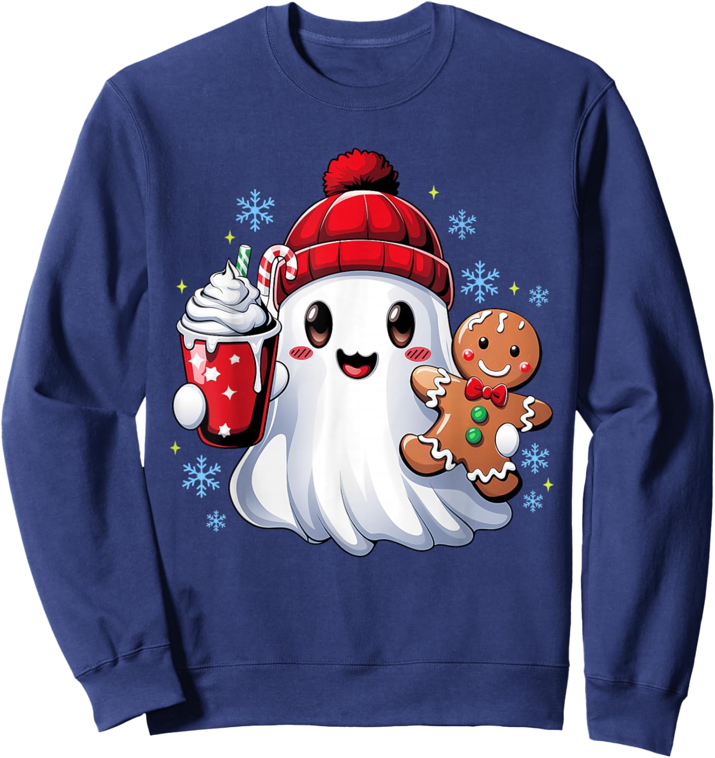 Cute Christmas Ghost Santa Christmas Candy Women Kids Girl Sweatshirt - Sweatshirt | Navy