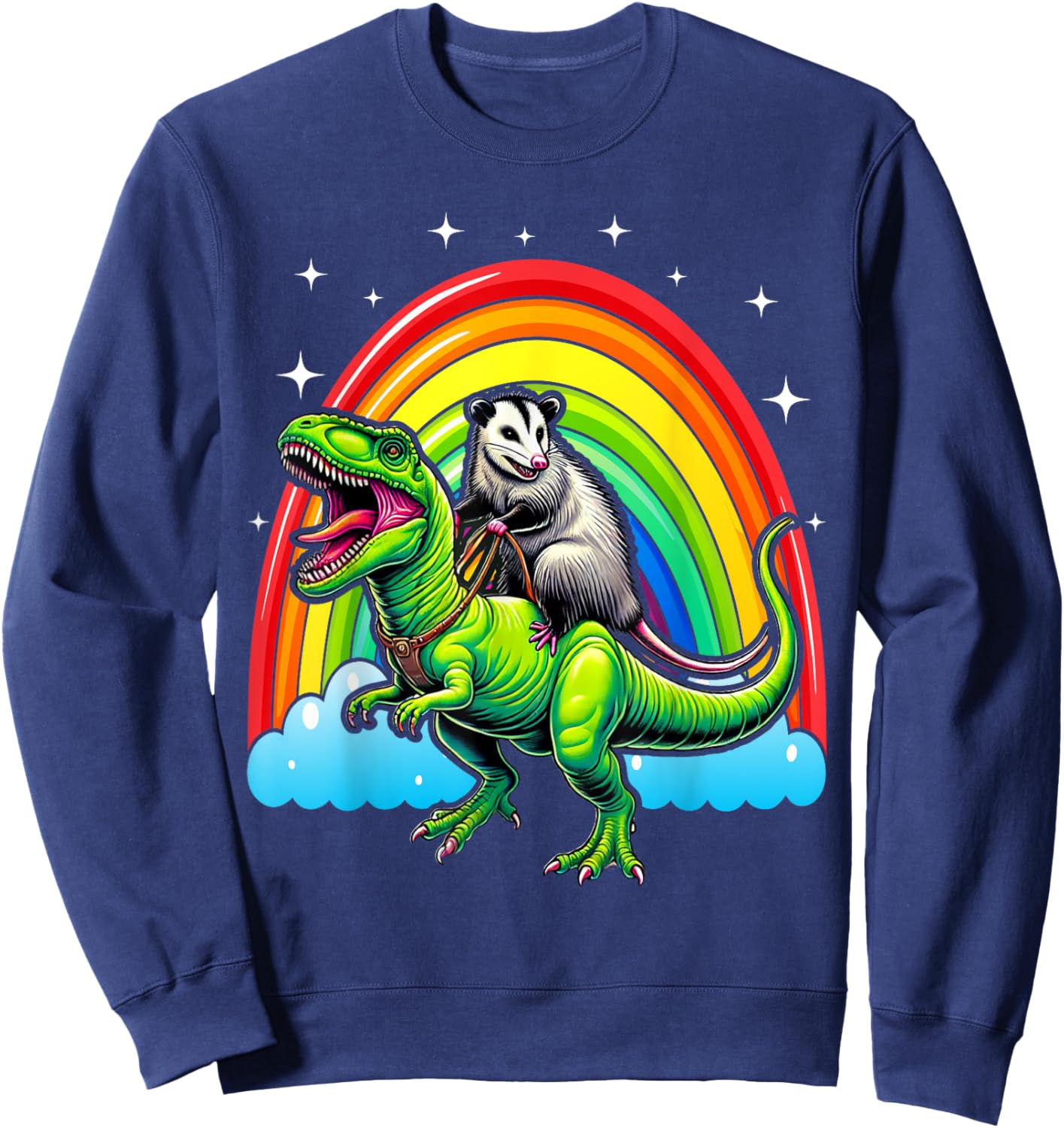 Possum Opossum Riding Dinosaur T Rex Trash Garbage Sweatshirt - Sweatshirt | Navy
