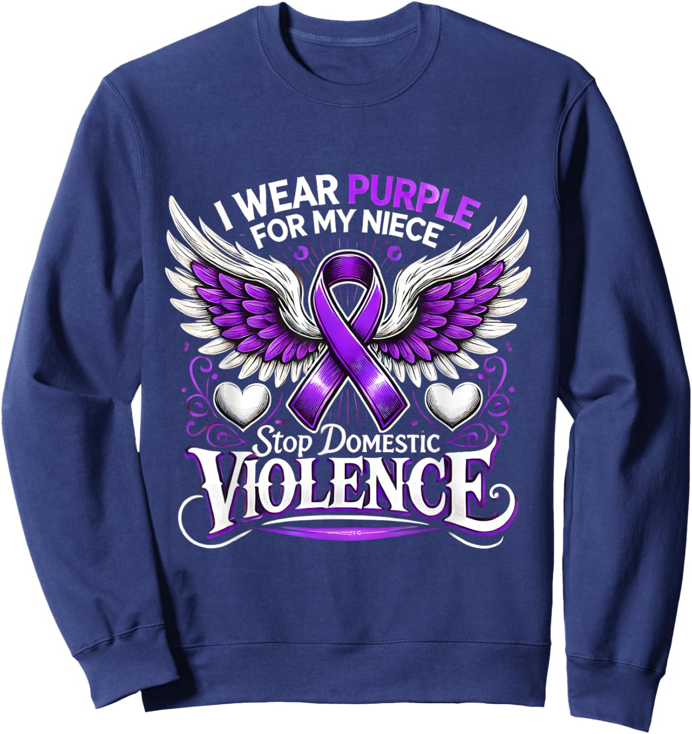 I Wear Purple For My Niece Stop Domestic Violence Graphic Sweatshirt - Sweatshirt | Navy