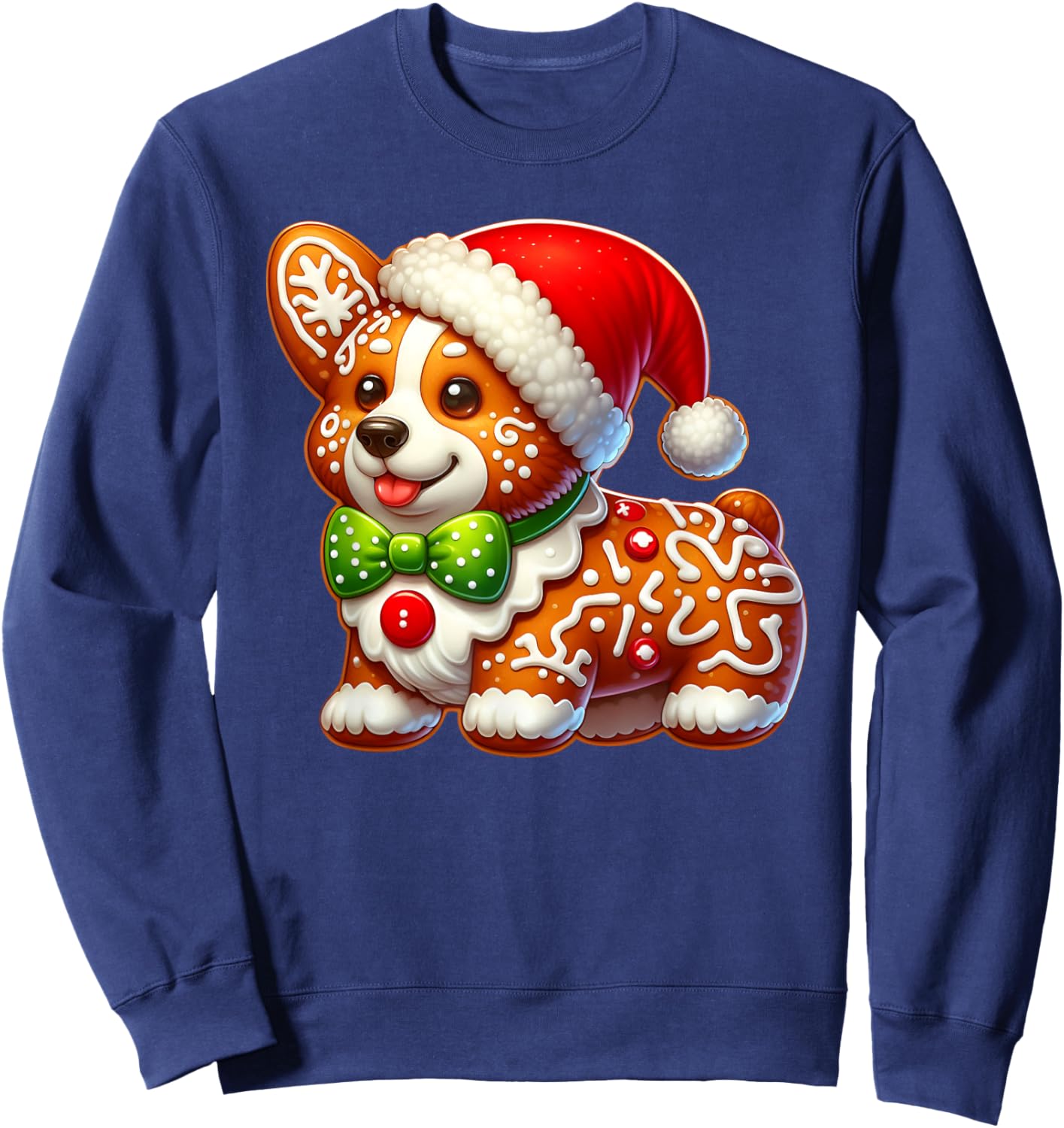 Funny Gingerbread Man Corgi Christmas Dog Kids Sweatshirt - Sweatshirt | Navy