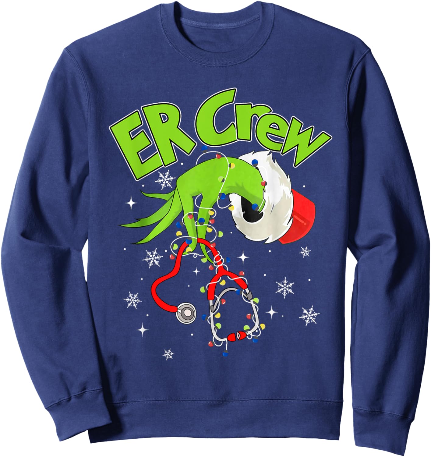 Nurse Christmas Stethoscope ER Crew Xmas Lights Pajamas Sweatshirt - Sweatshirt | Navy