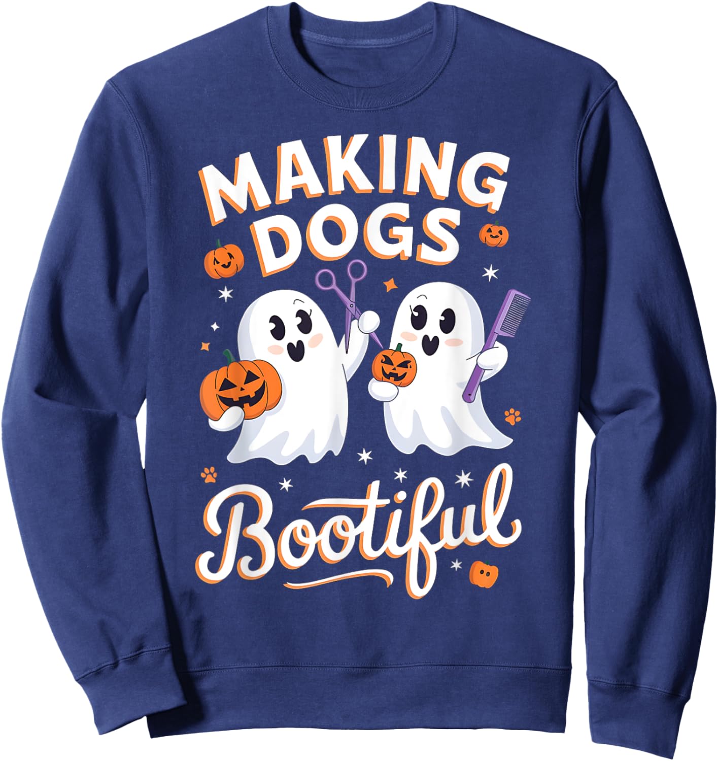 Halloween Dog Grooming Ghosts Making Dogs Bootiful Sweatshirt - Sweatshirt | Navy