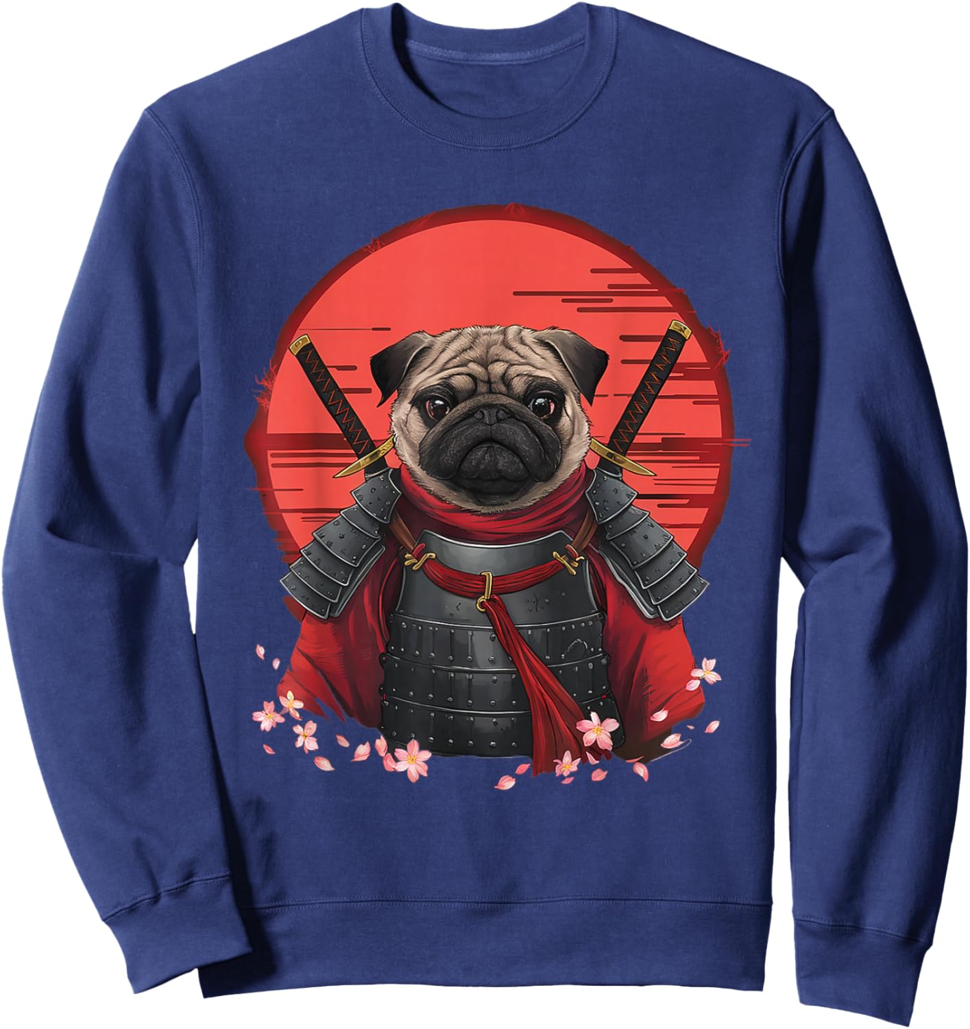 Japanese Samurai Pug Warrior Anime Sword Ninja Dog Sweatshirt - Sweatshirt | Navy