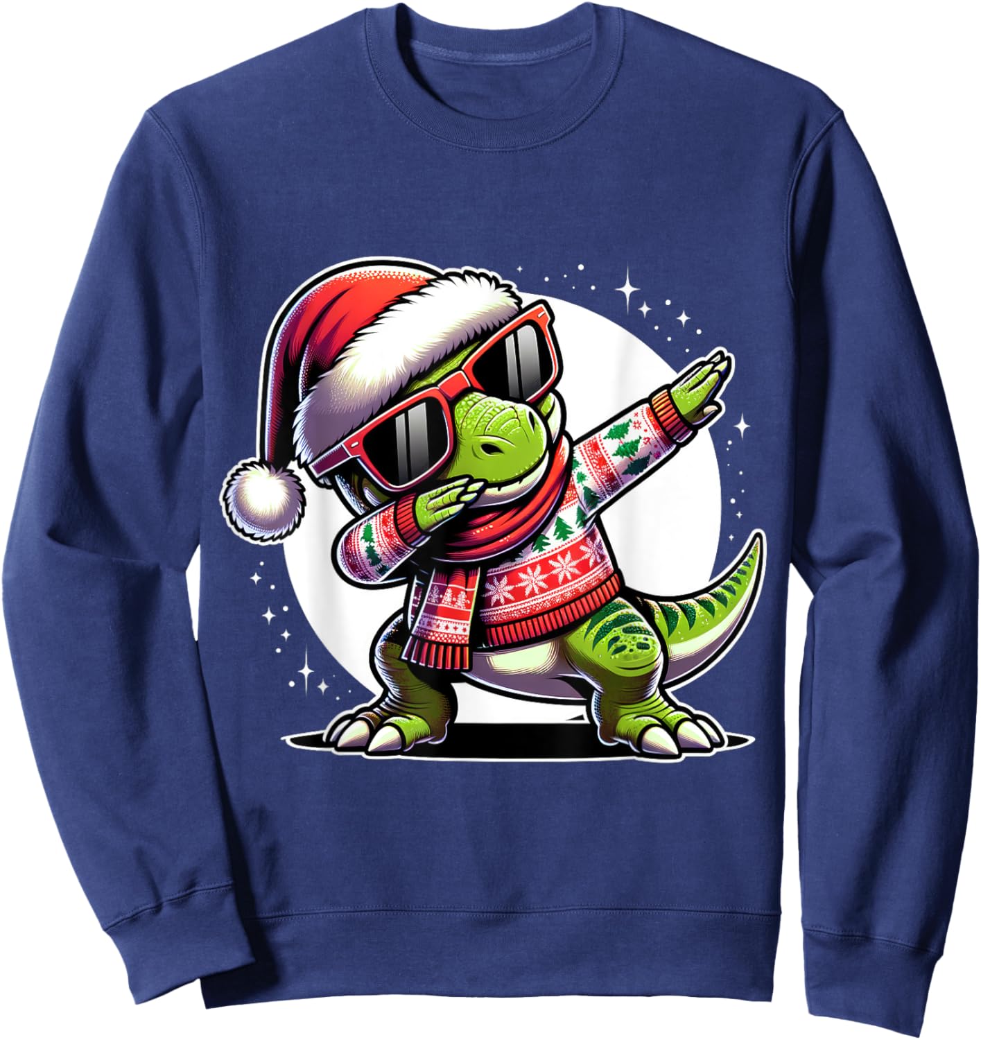 Christmas Dinosaur Boys Dabbing T Rex Santa Xmas Funny Sweatshirt - Sweatshirt | Navy