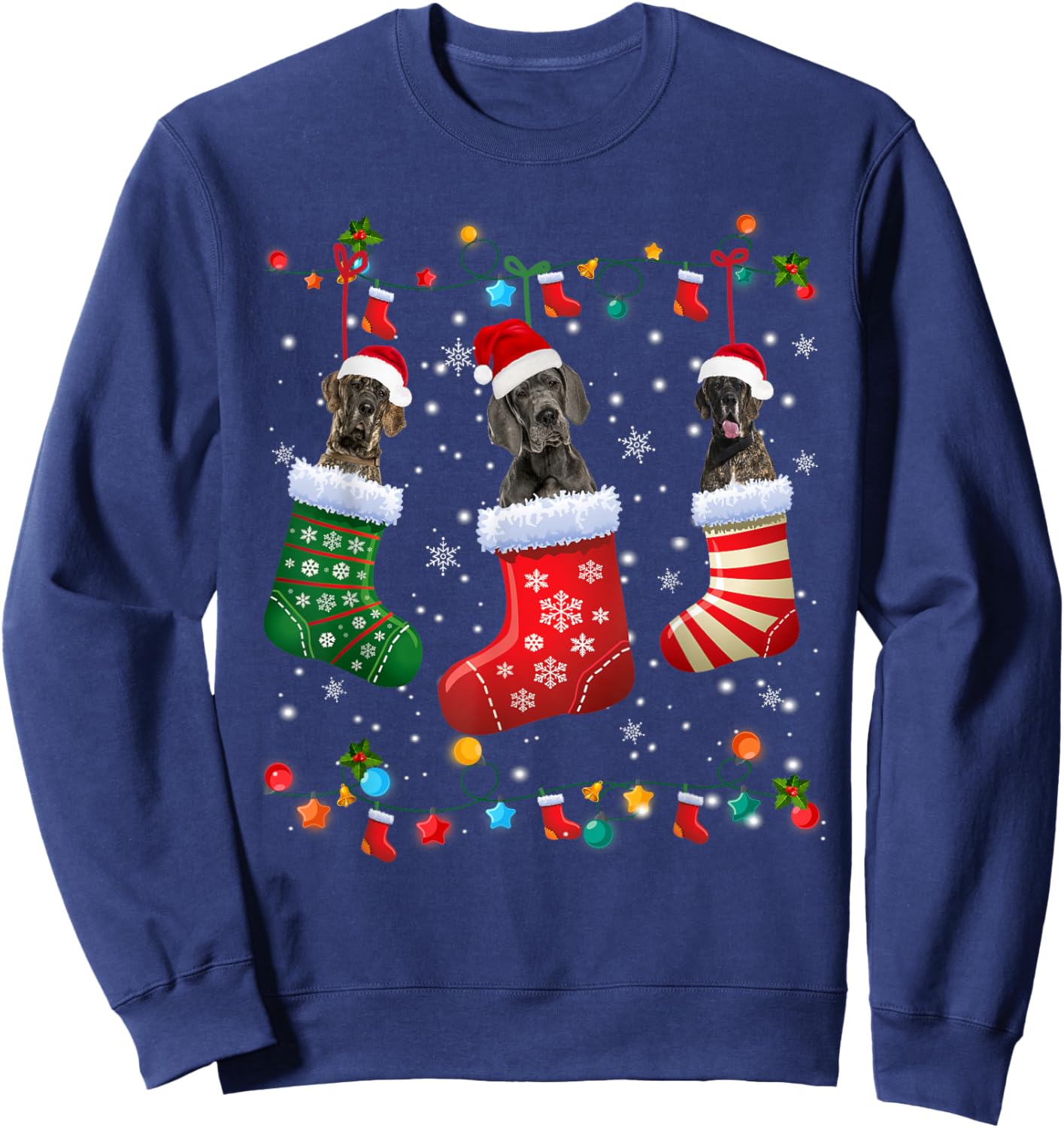 Great Dane Christmas Socks Funny Xmas Pajama Dog Lover Sweatshirt - Sweatshirt | Navy