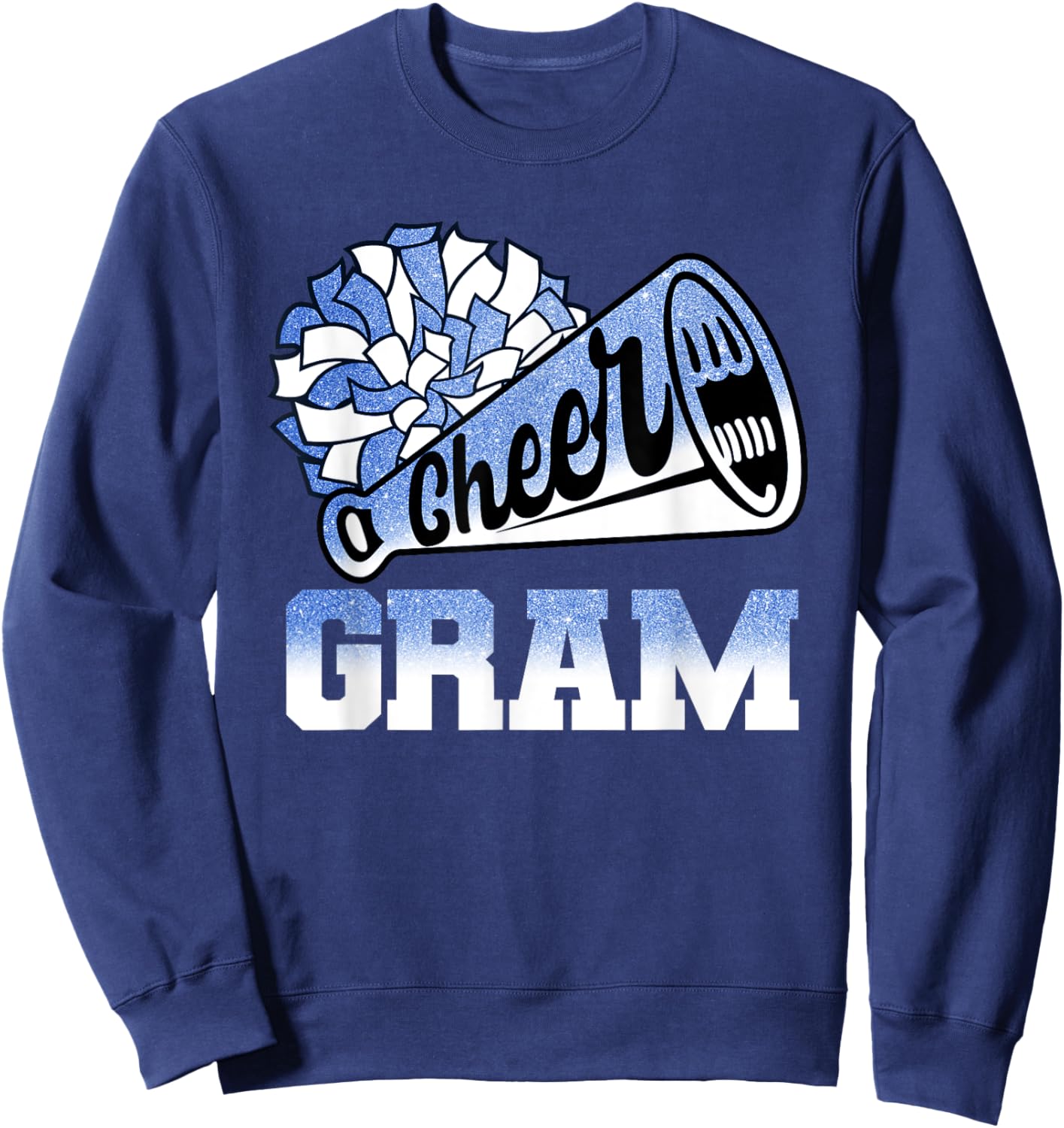 Cheer Gram Biggest Fan Cheerleader Blue White Pom Pom Sweatshirt - Sweatshirt | Navy