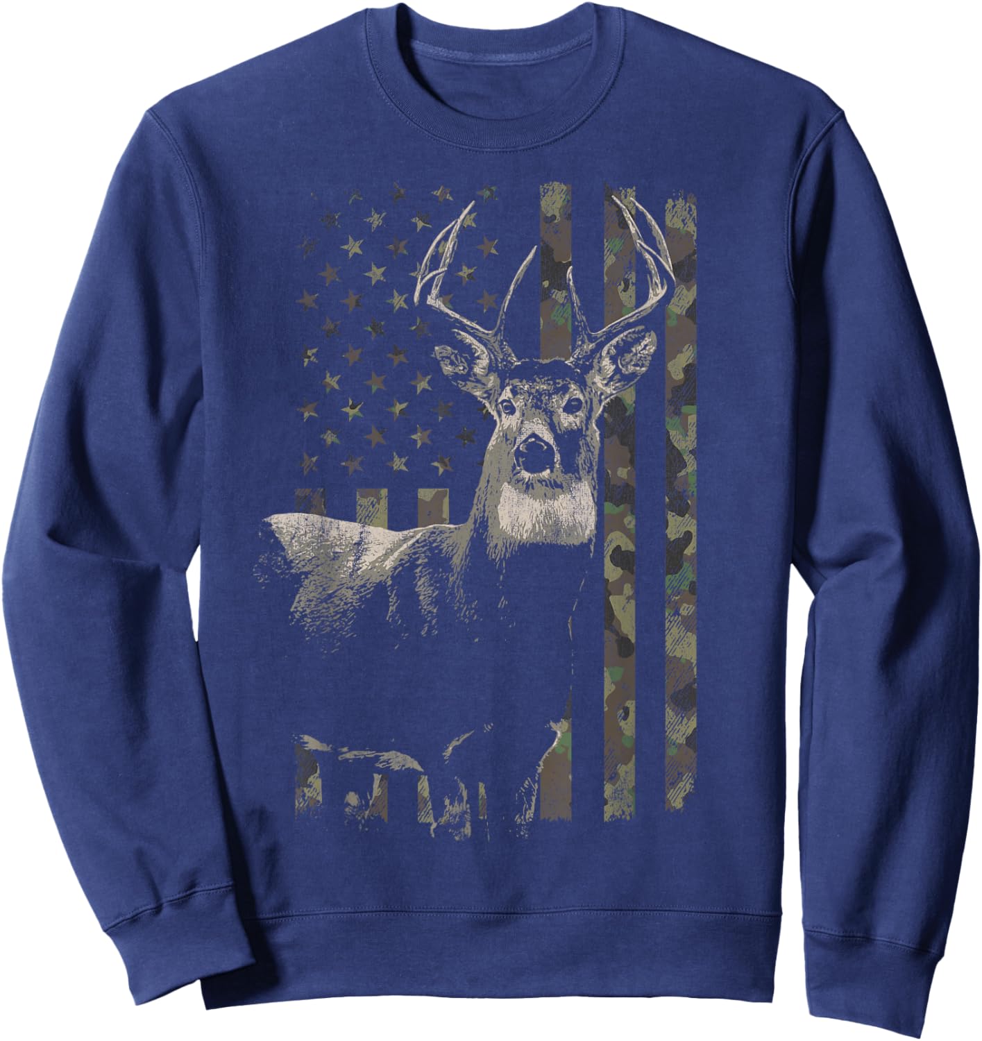 Hunting Camo American Flag Deer Sweatshirt - Sweatshirt | Navy